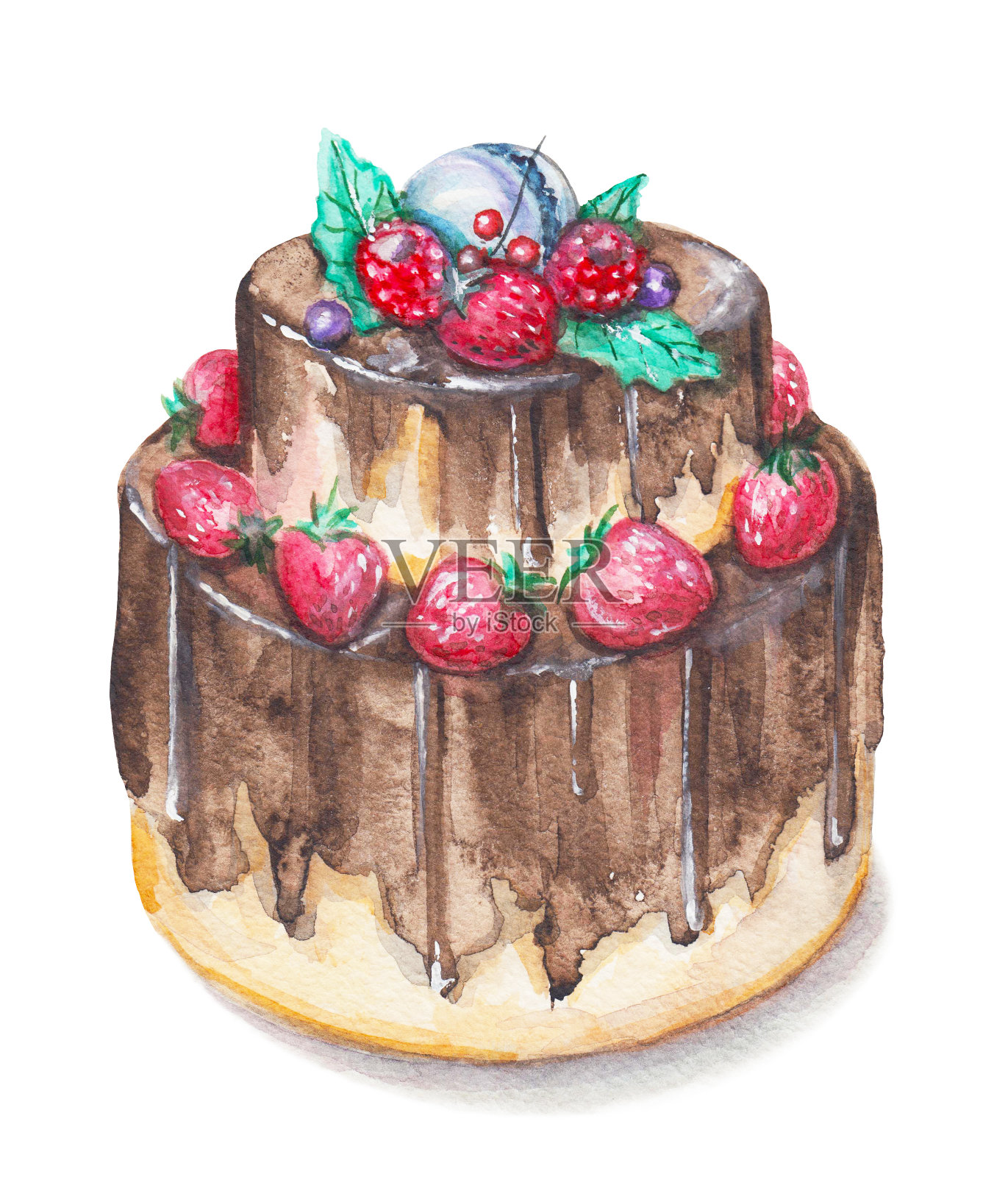 水彩巧克力浆果蛋糕设计元素图片
