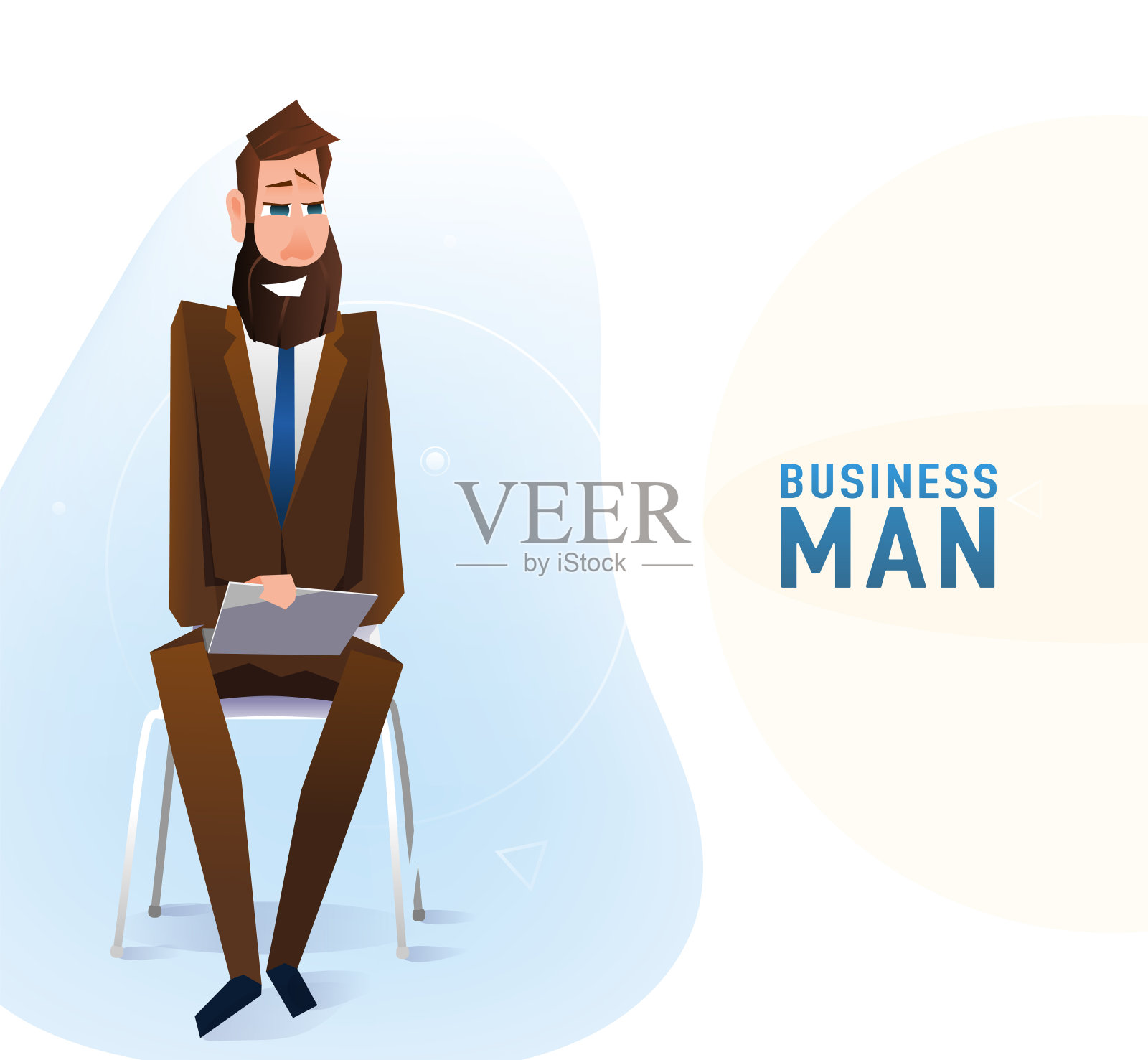 一个高大的现代商人坐在办公室的椅子上插画图片素材