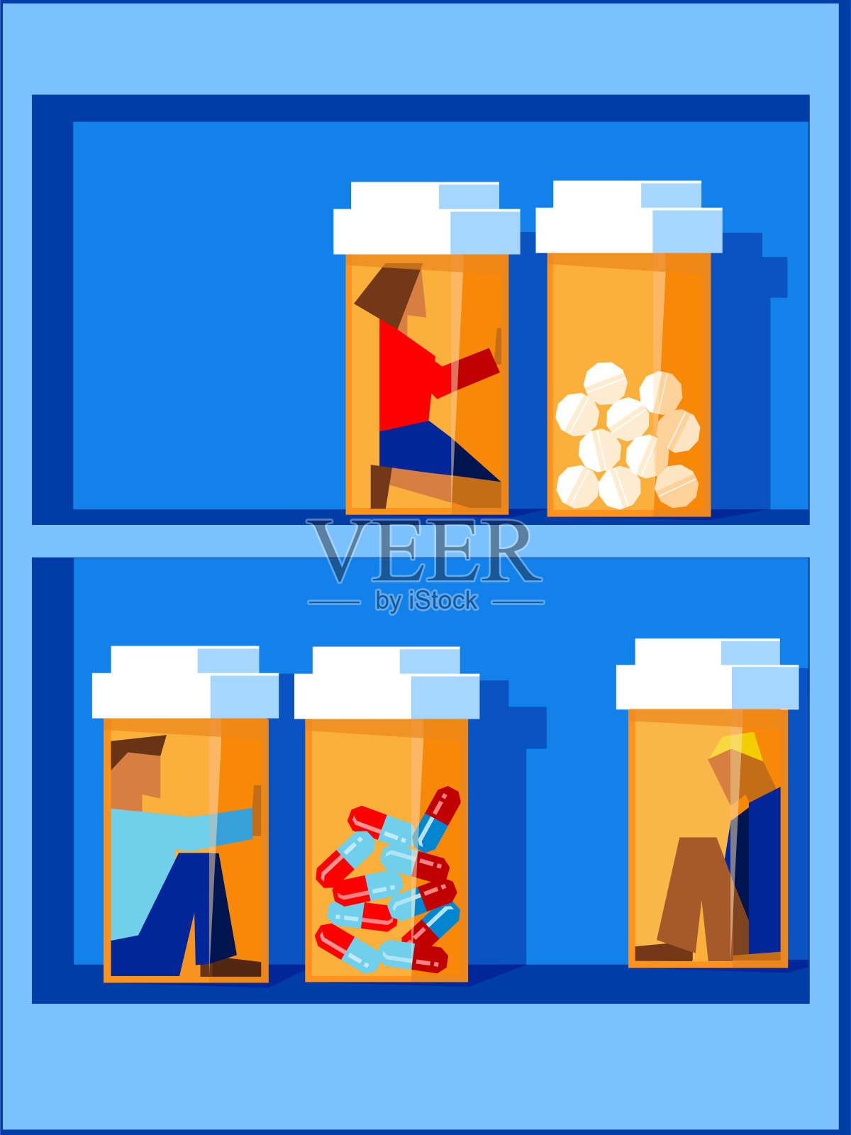 人被困在药瓶内，坐在药瓶架上，处方药滥用概念矢量插图插画图片素材