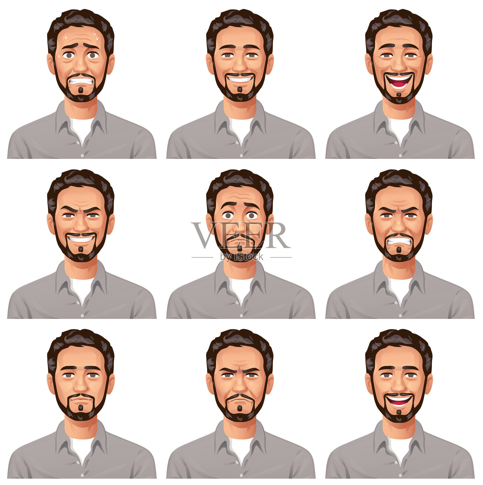 年轻人与胡子-面部表情插画图片素材