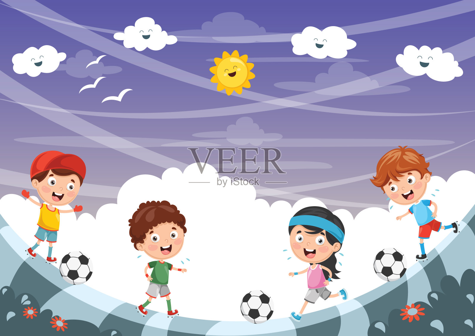 矢量插图的孩子踢足球插画图片素材