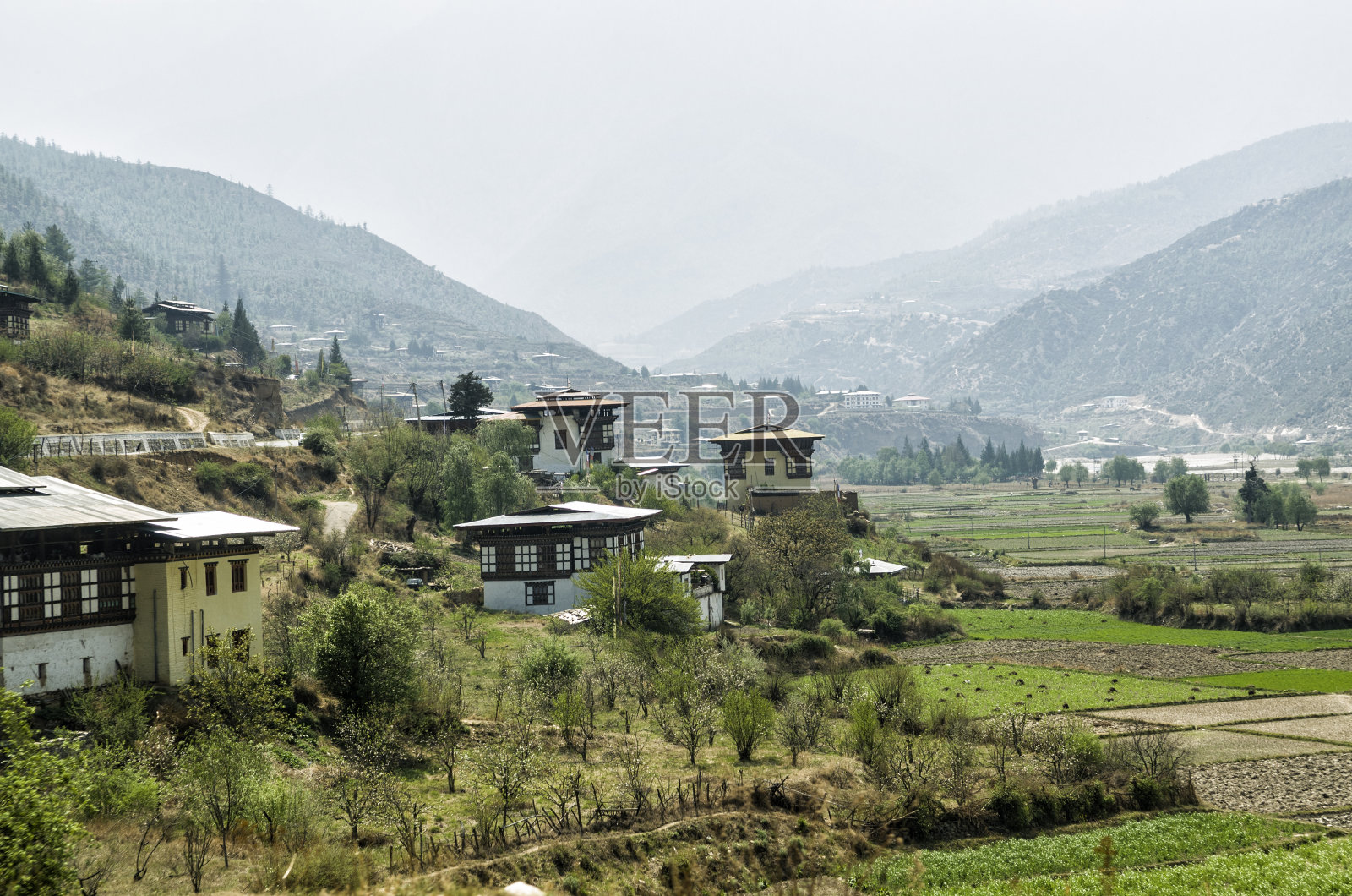 不丹廷布的自然鸟瞰图照片摄影图片