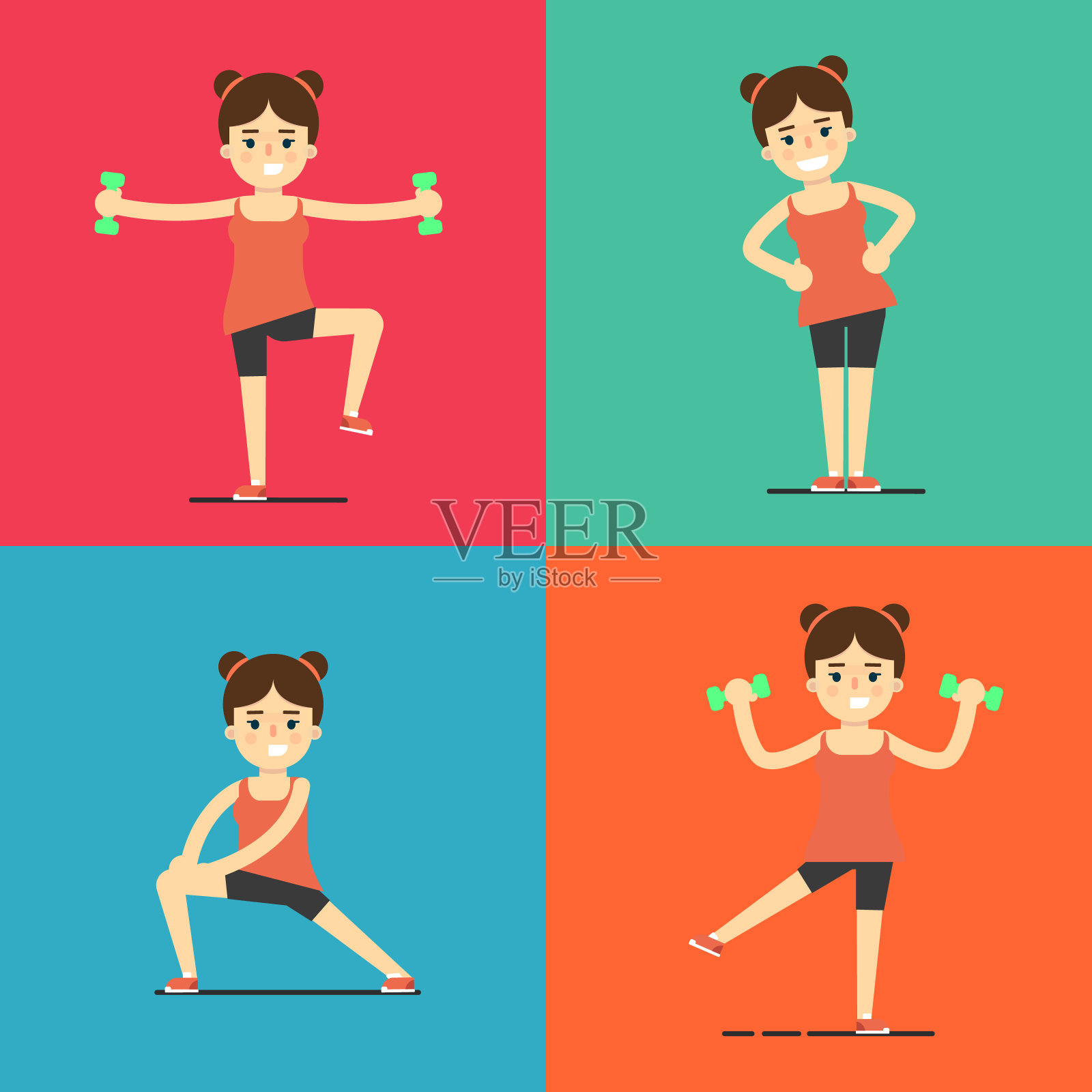 健身女孩做运动，插图套插画图片素材