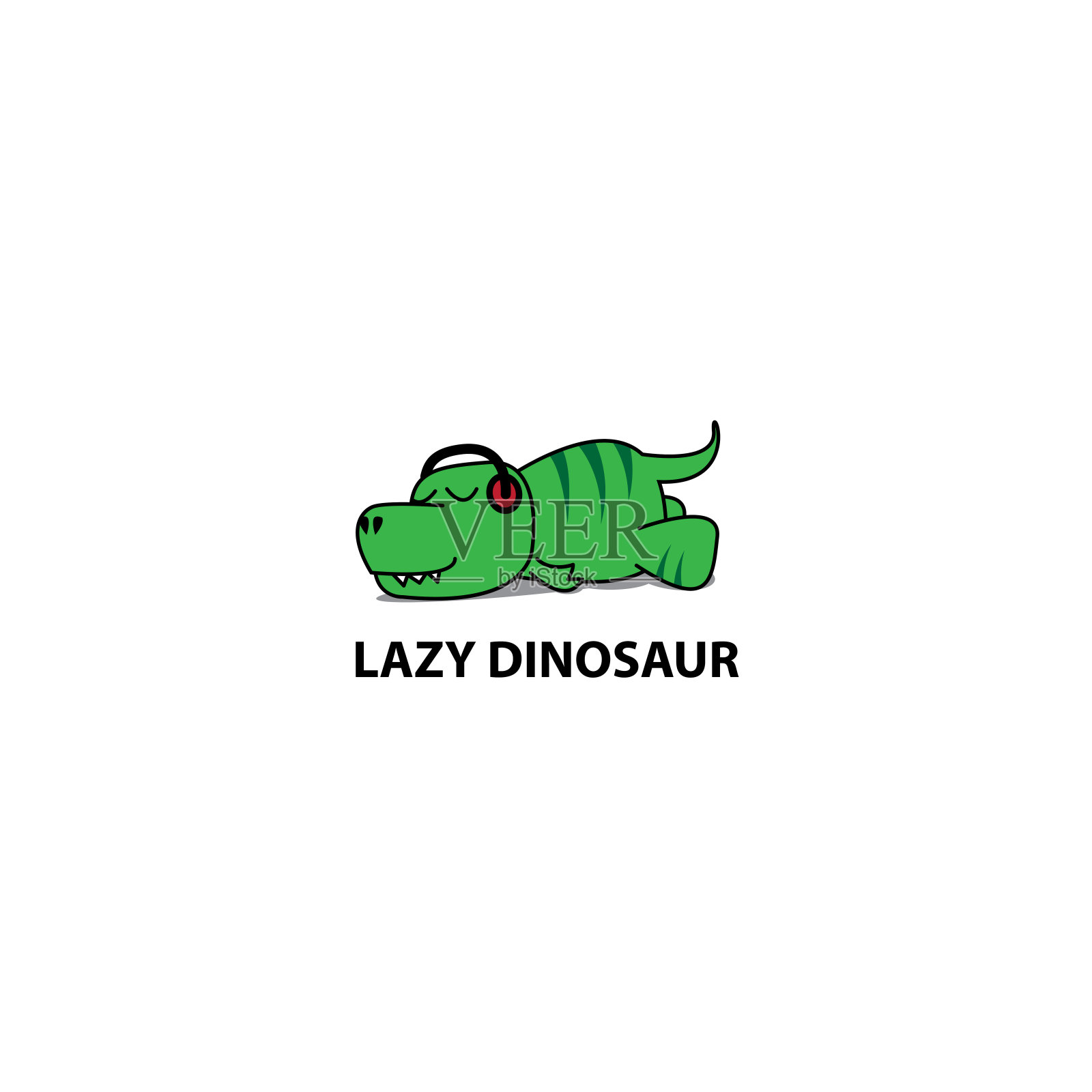 懒惰的恐龙图标，带着耳机睡觉的有趣的霸王龙，符号设计，矢量插图设计元素图片