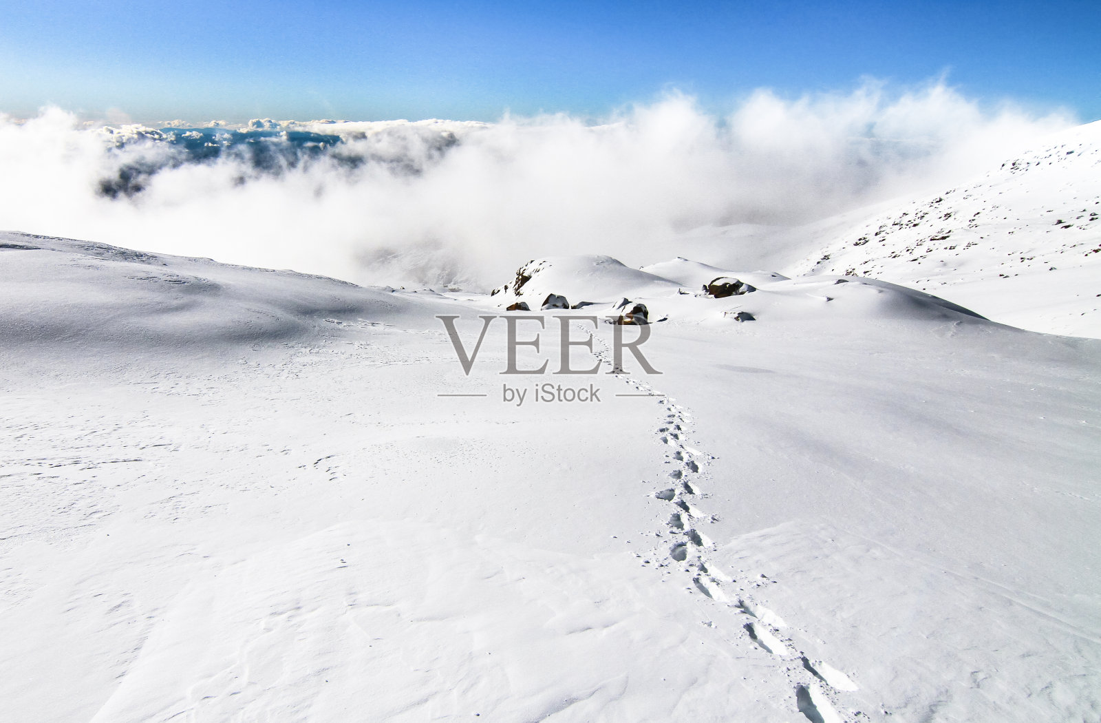新西兰鲁阿佩胡山顶附近的雪原照片摄影图片