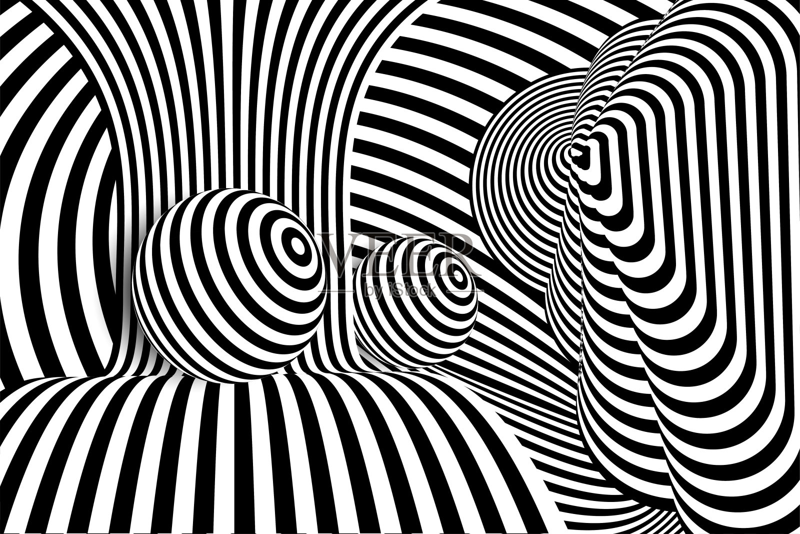 黑白3d线扭曲球错觉插画图片素材