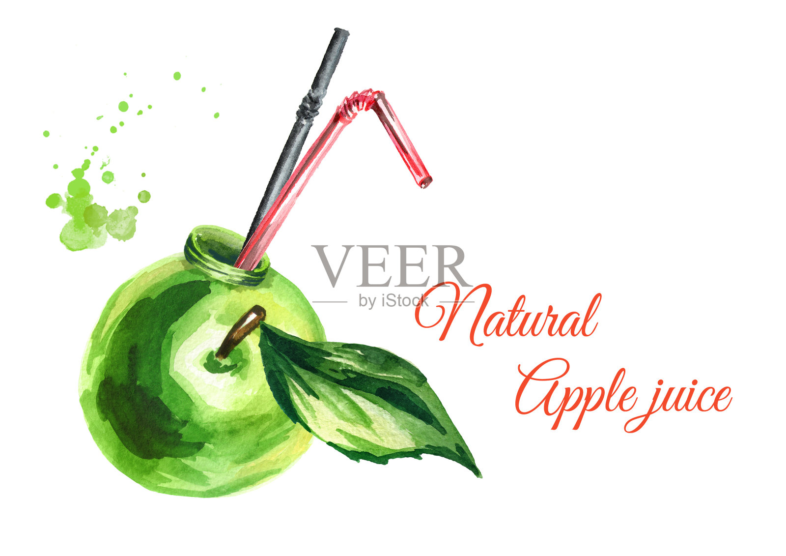 自然的苹果汁。手绘插图插画图片素材