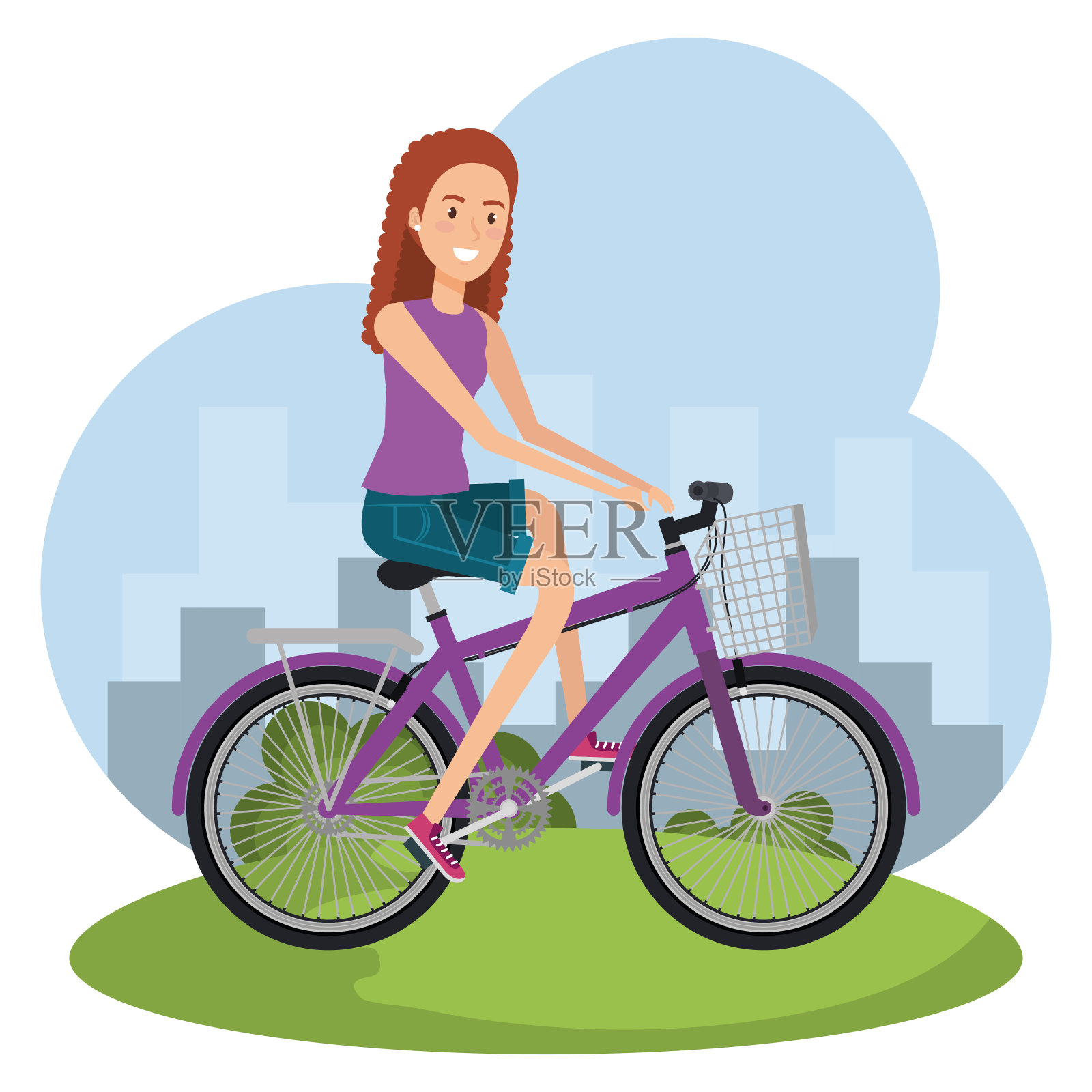 女性在自行车与健康的生活方式图标设计元素图片