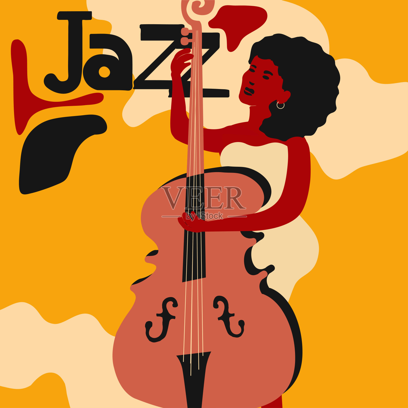 爵士音乐节彩色海报与女音乐家演奏大提琴设计模板素材