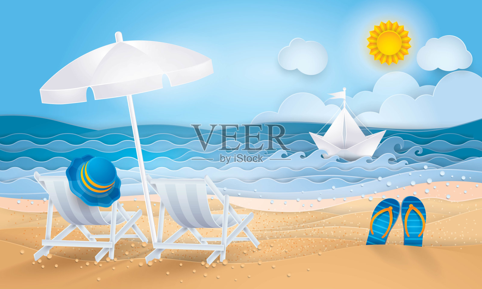 最佳夏季度假海滩矢量背景，夏季沙滩海岸插画图片素材
