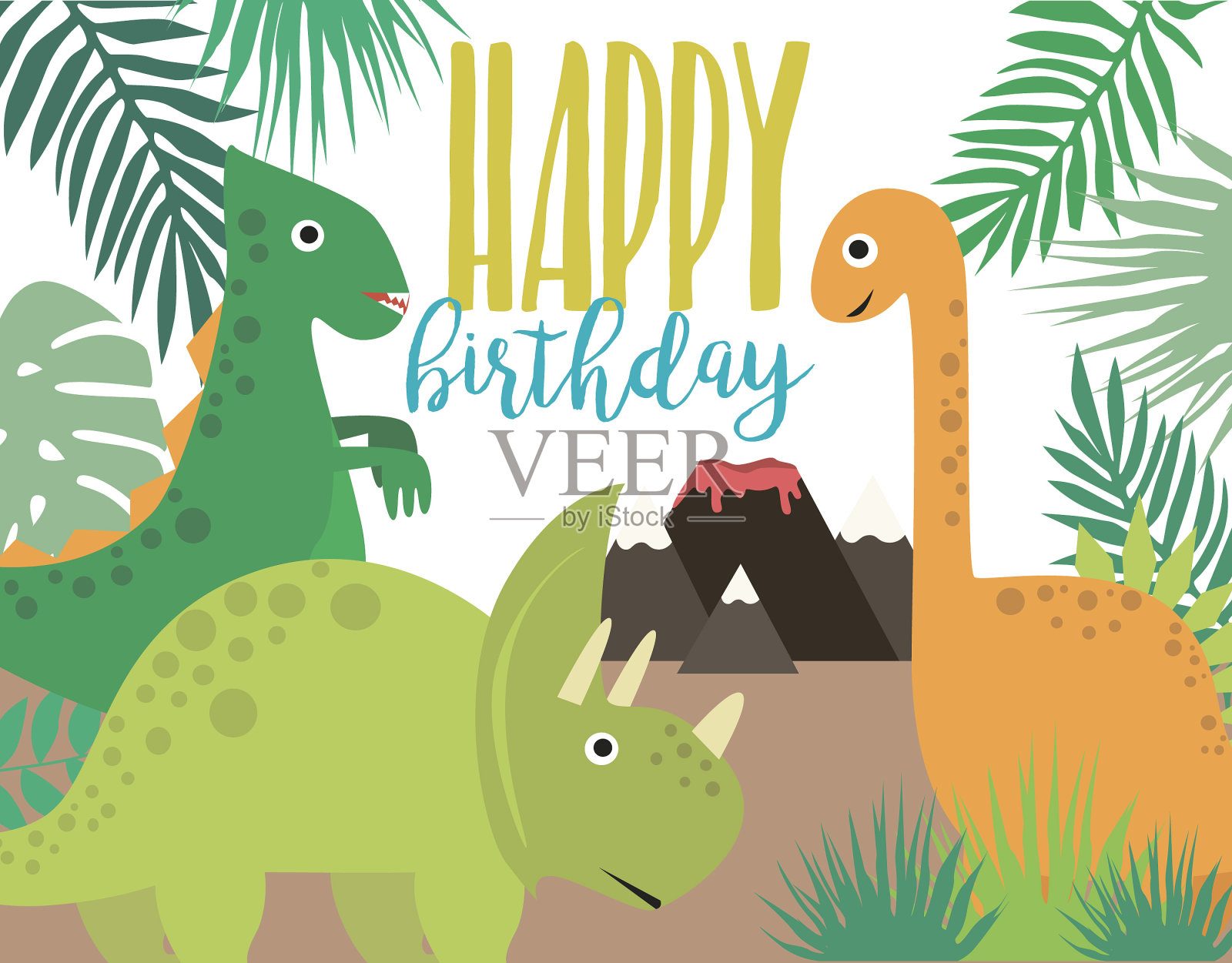生日贺卡和有趣的恐龙。矢量图插画图片素材