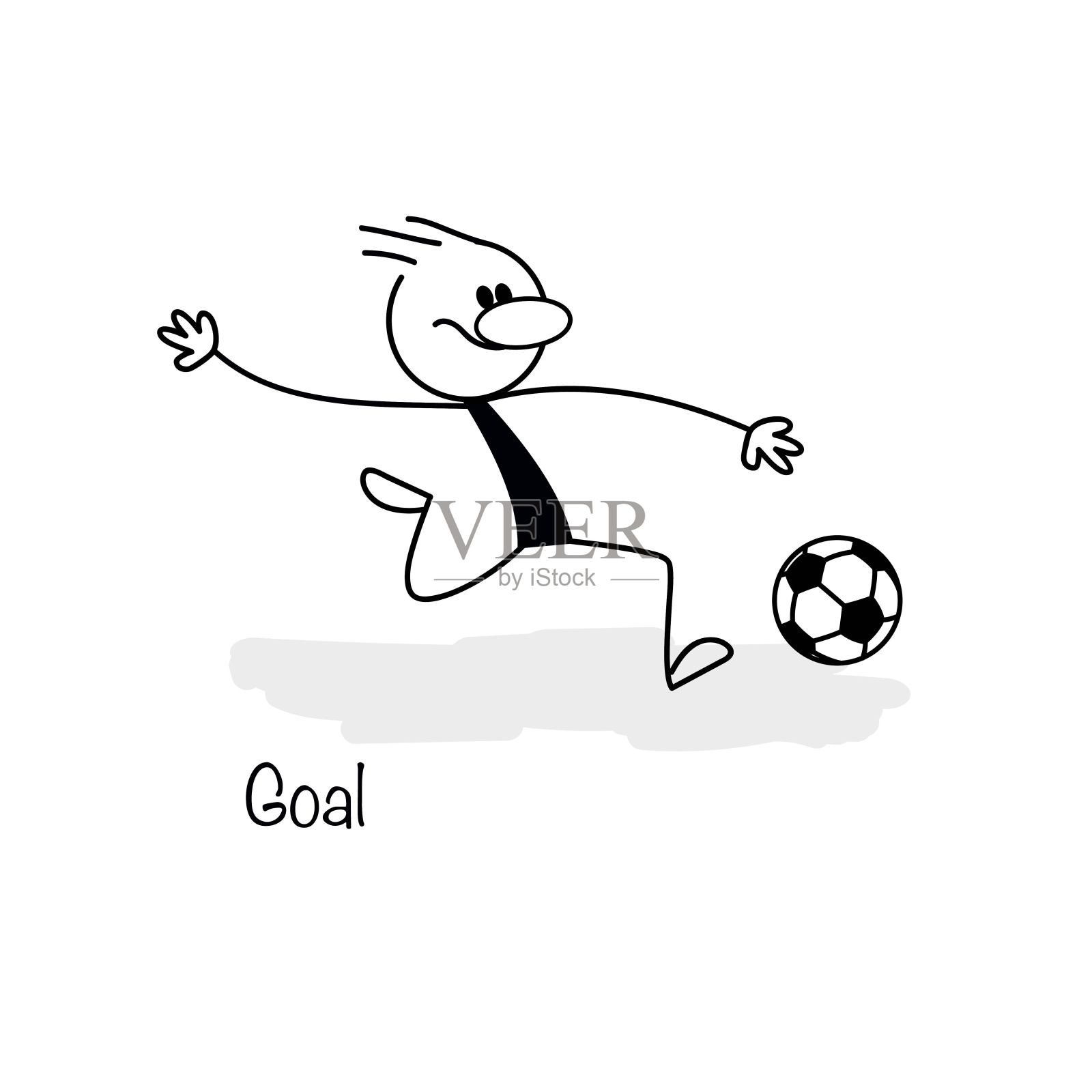 简笔画:踢足球的Stickman。插画图片素材