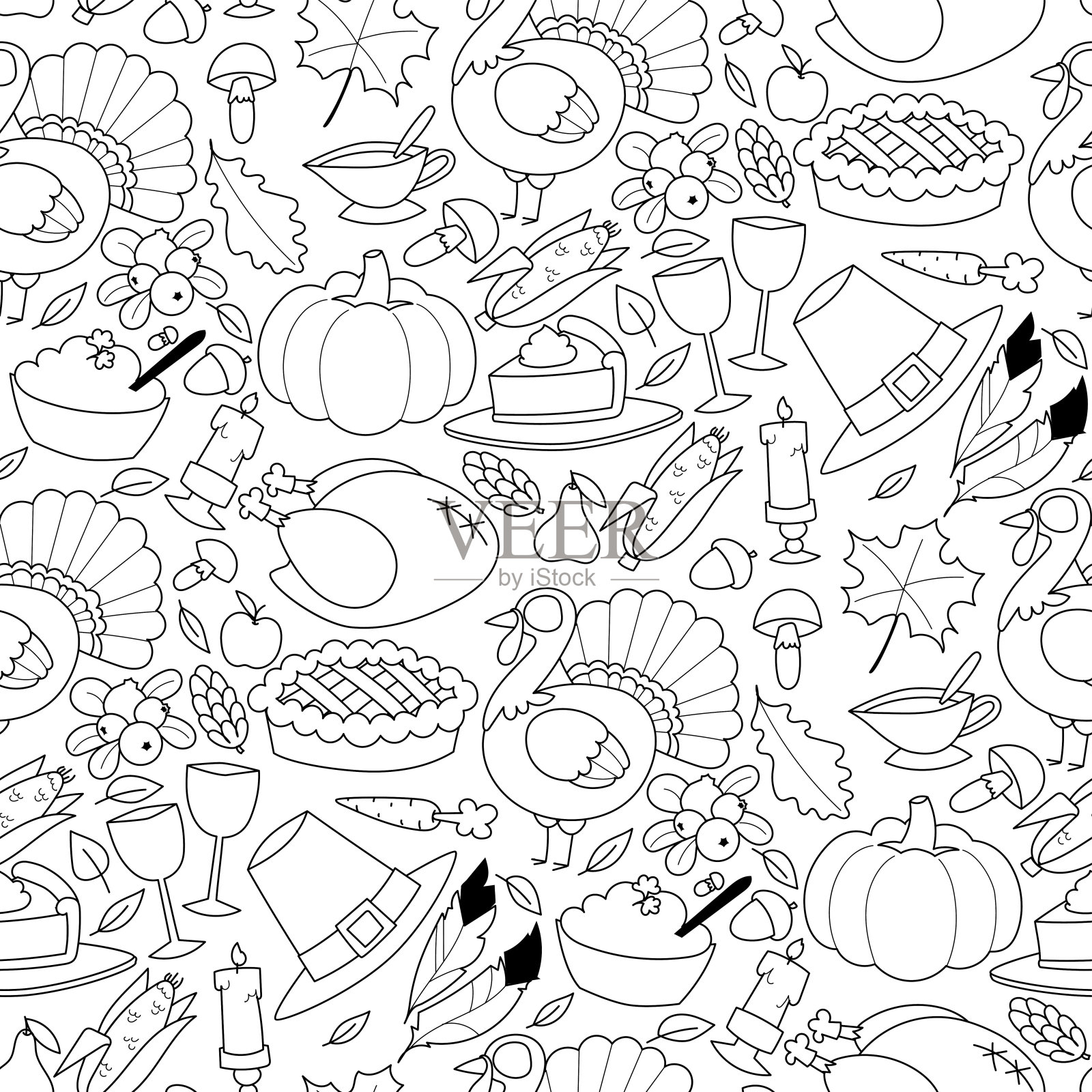 快乐感恩节设计节日无缝图案背景新鲜食物收获秋天季节矢量插图设计元素图片