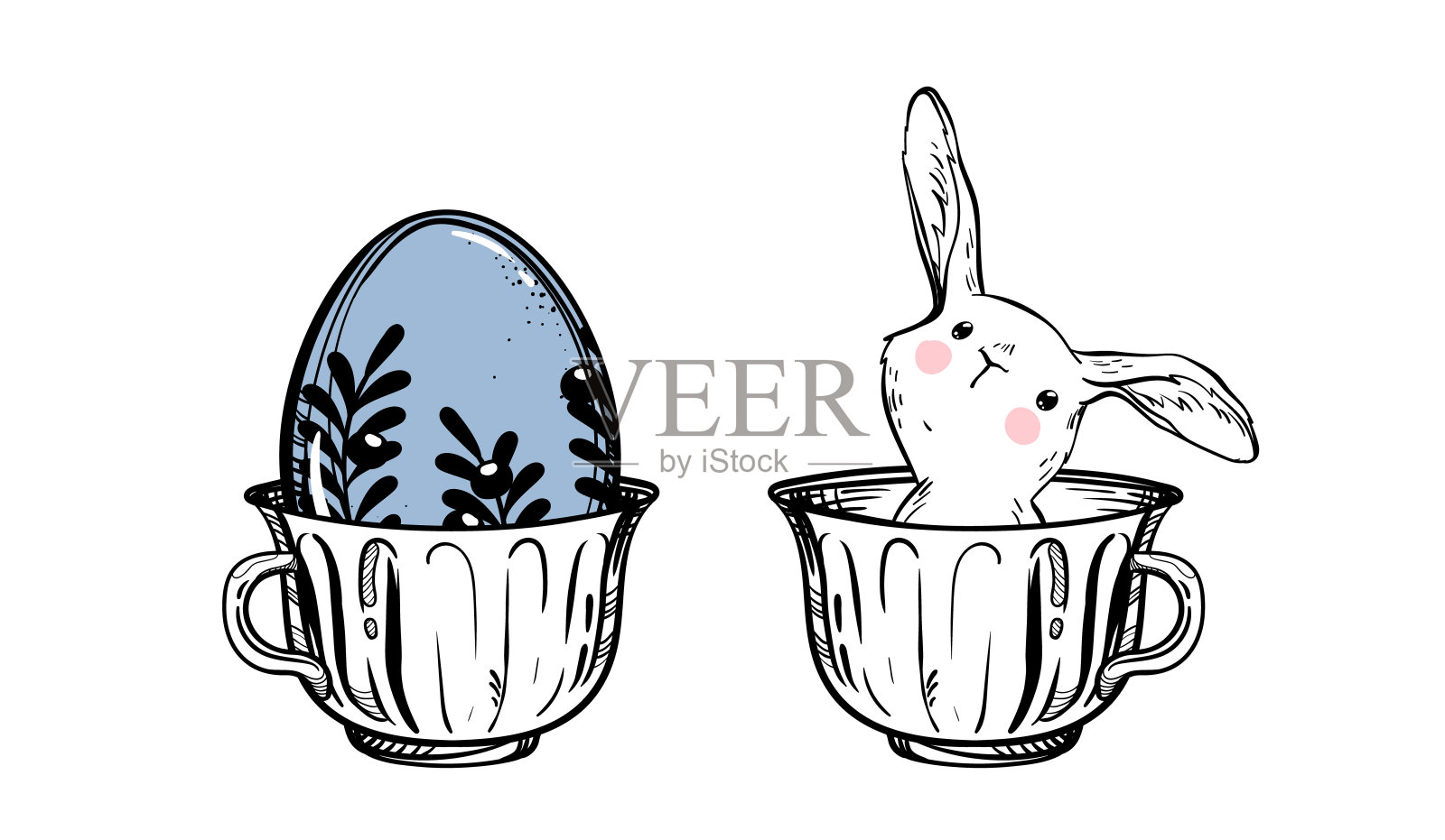 复活节矢量插图与手绘兔子插画图片素材