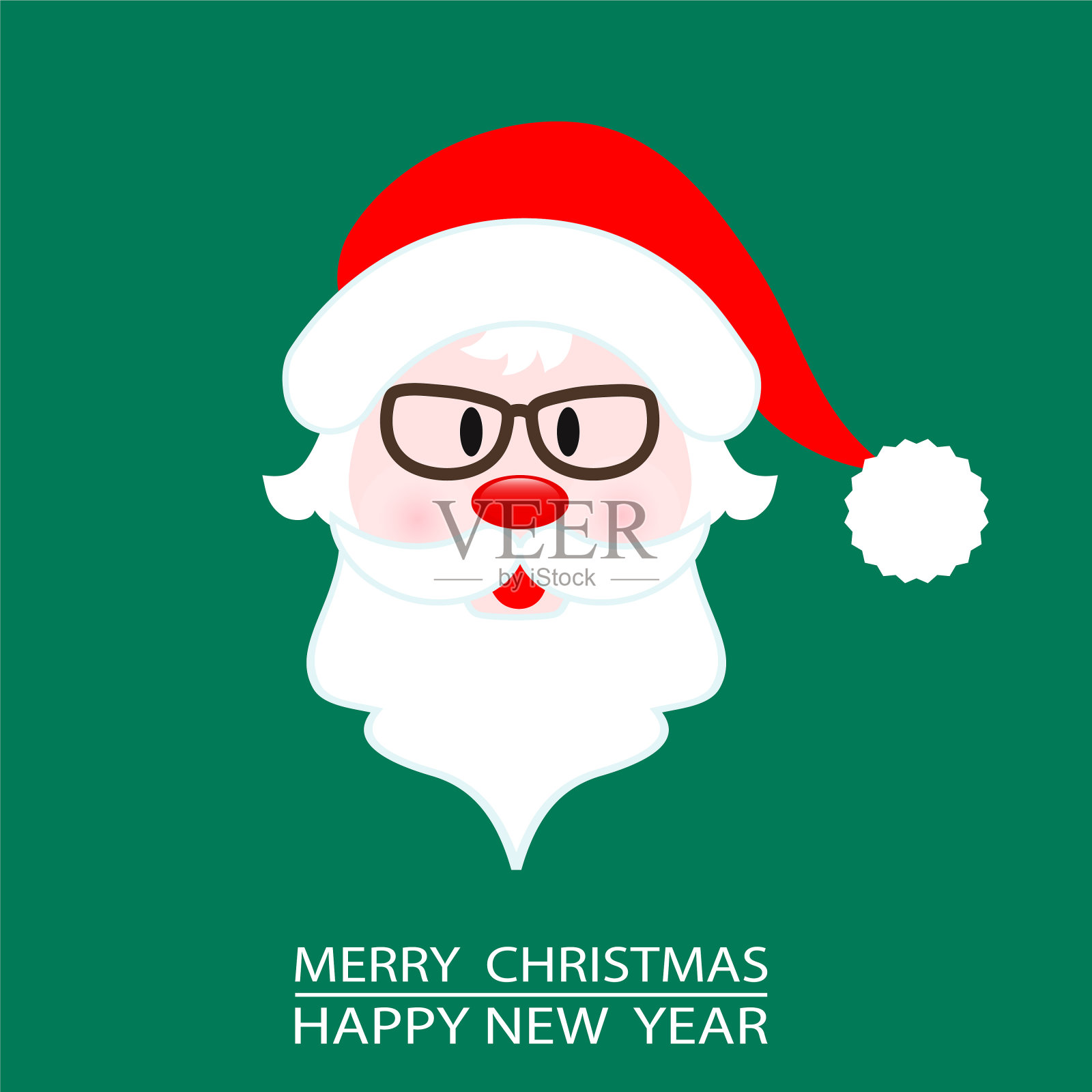 圣诞贺卡圣诞老人的脸在绿色的背景，股票矢量插图插画图片素材