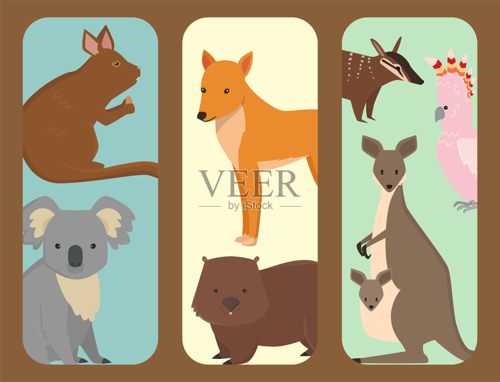 澳大利亚野生动物手册卡通流行的自然人物平面风格的哺乳动物收集矢量插图插画图片素材