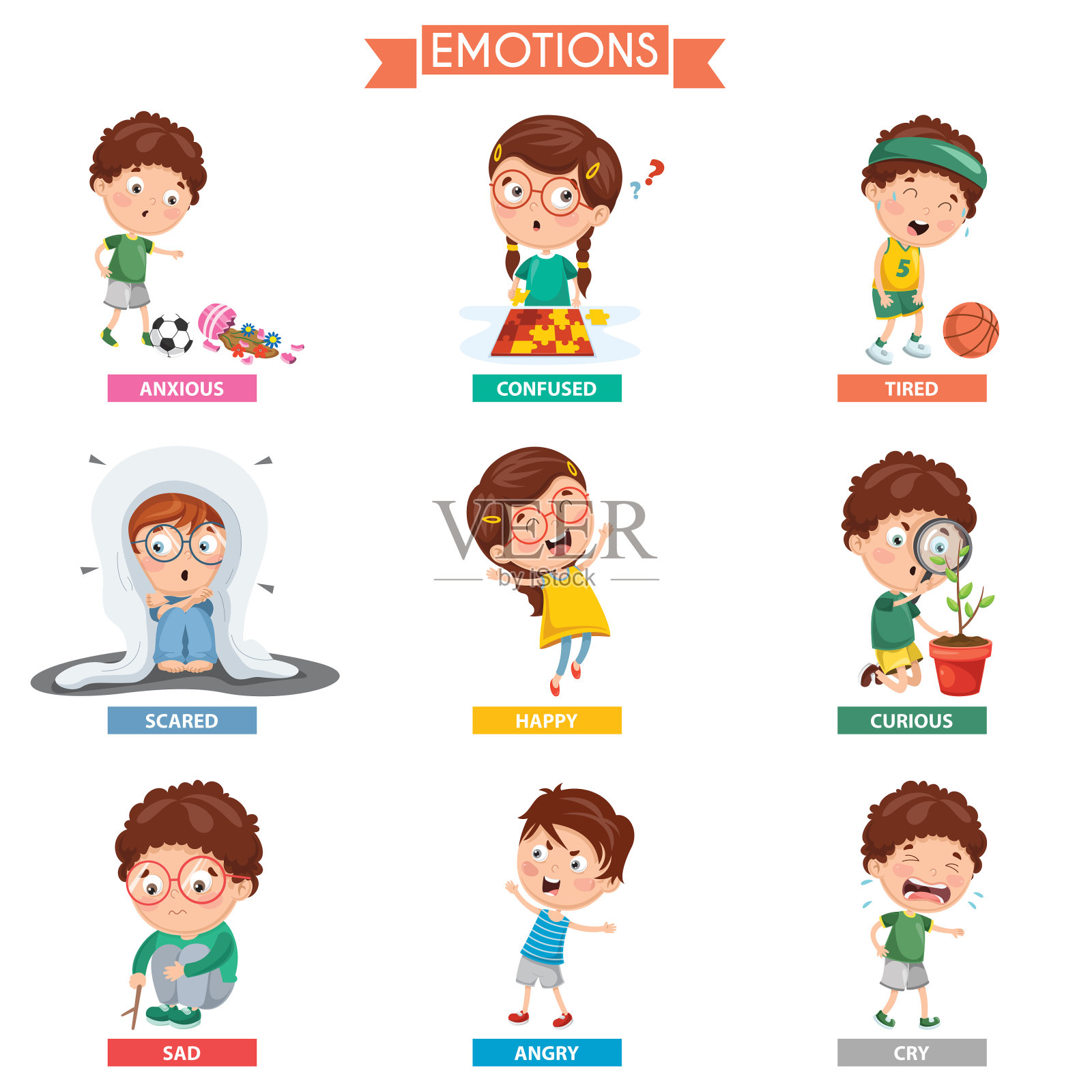 矢量插图的孩子的情绪插画图片素材