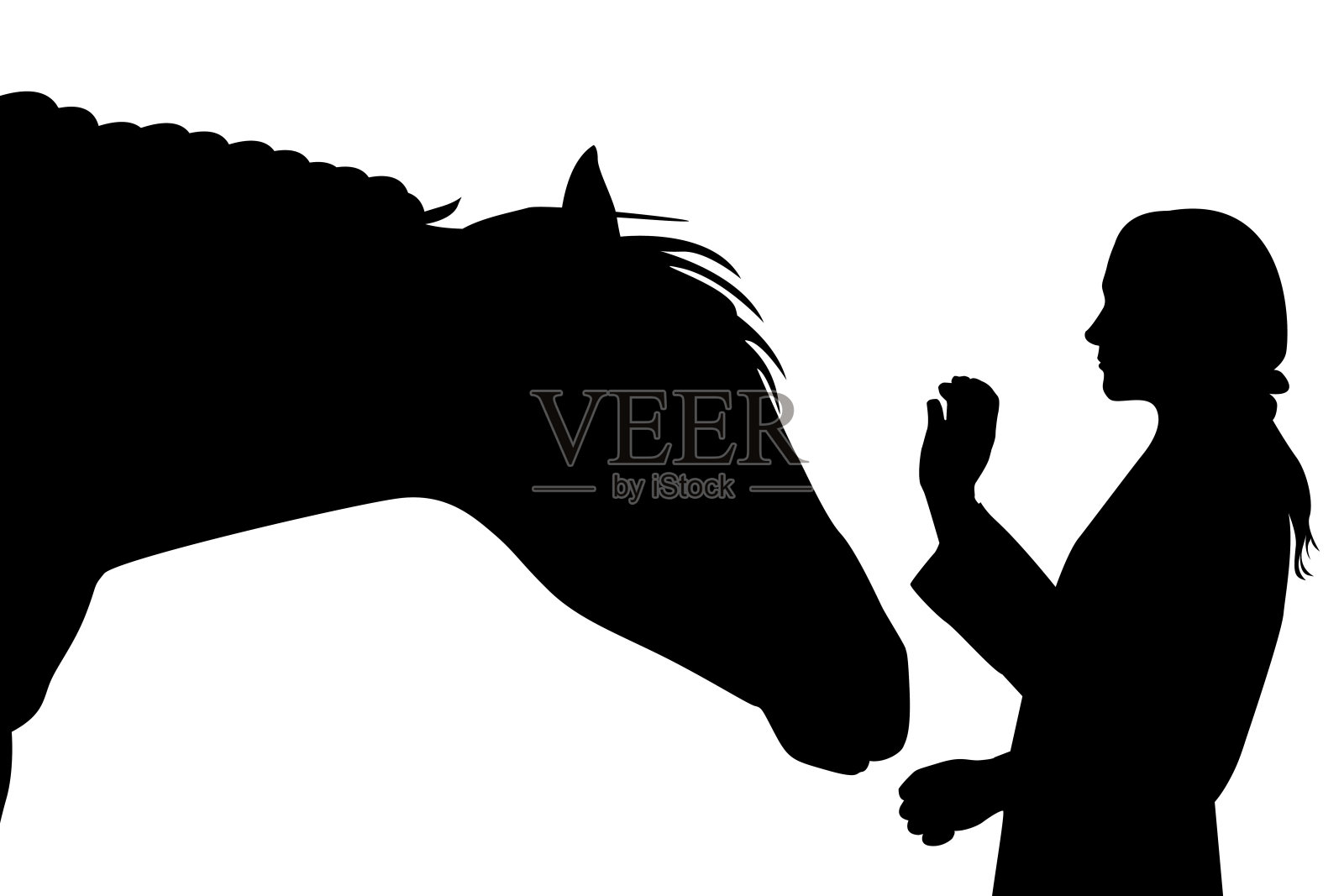 女孩和马的剪影设计元素图片