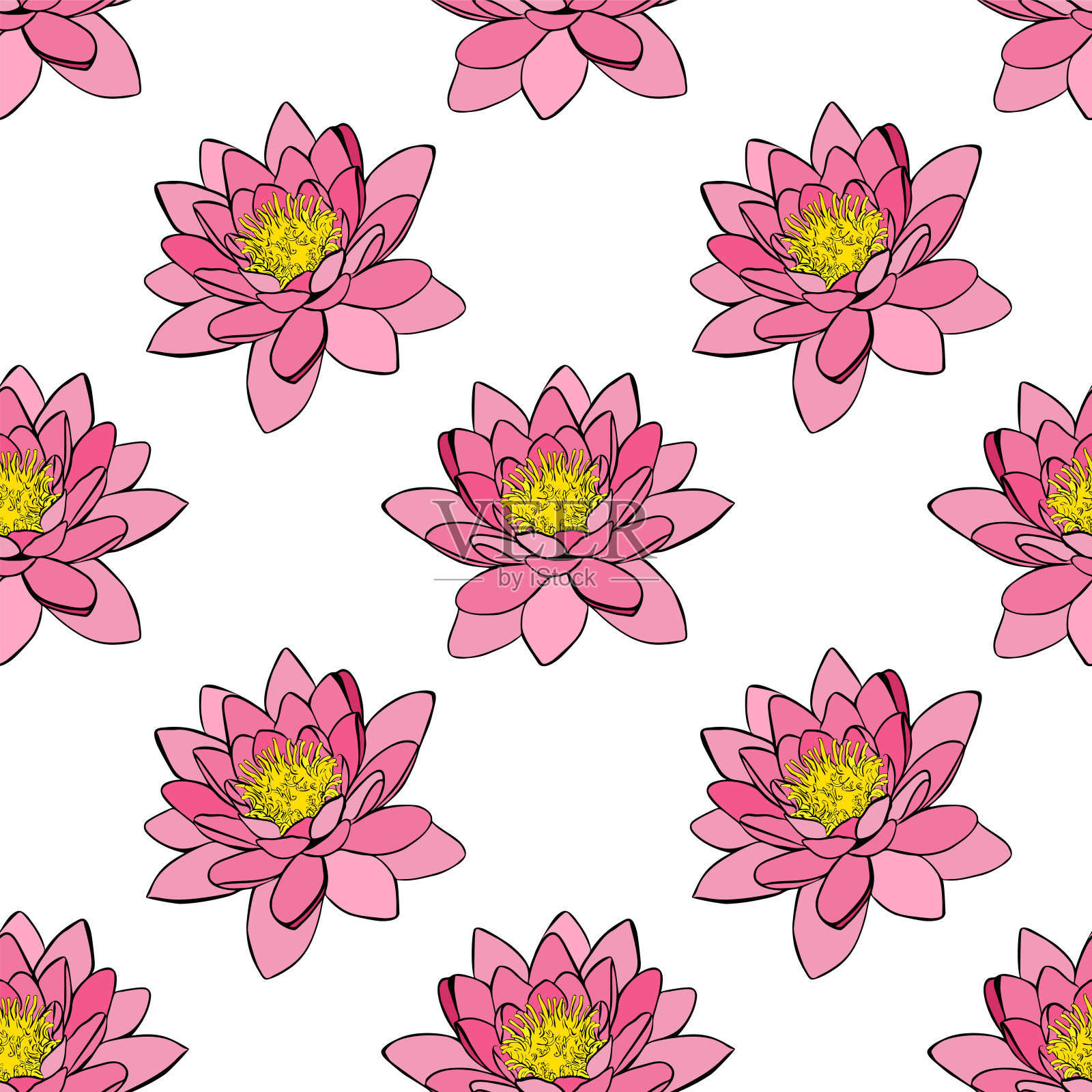 粉红色睡莲，图案无缝设计元素图片