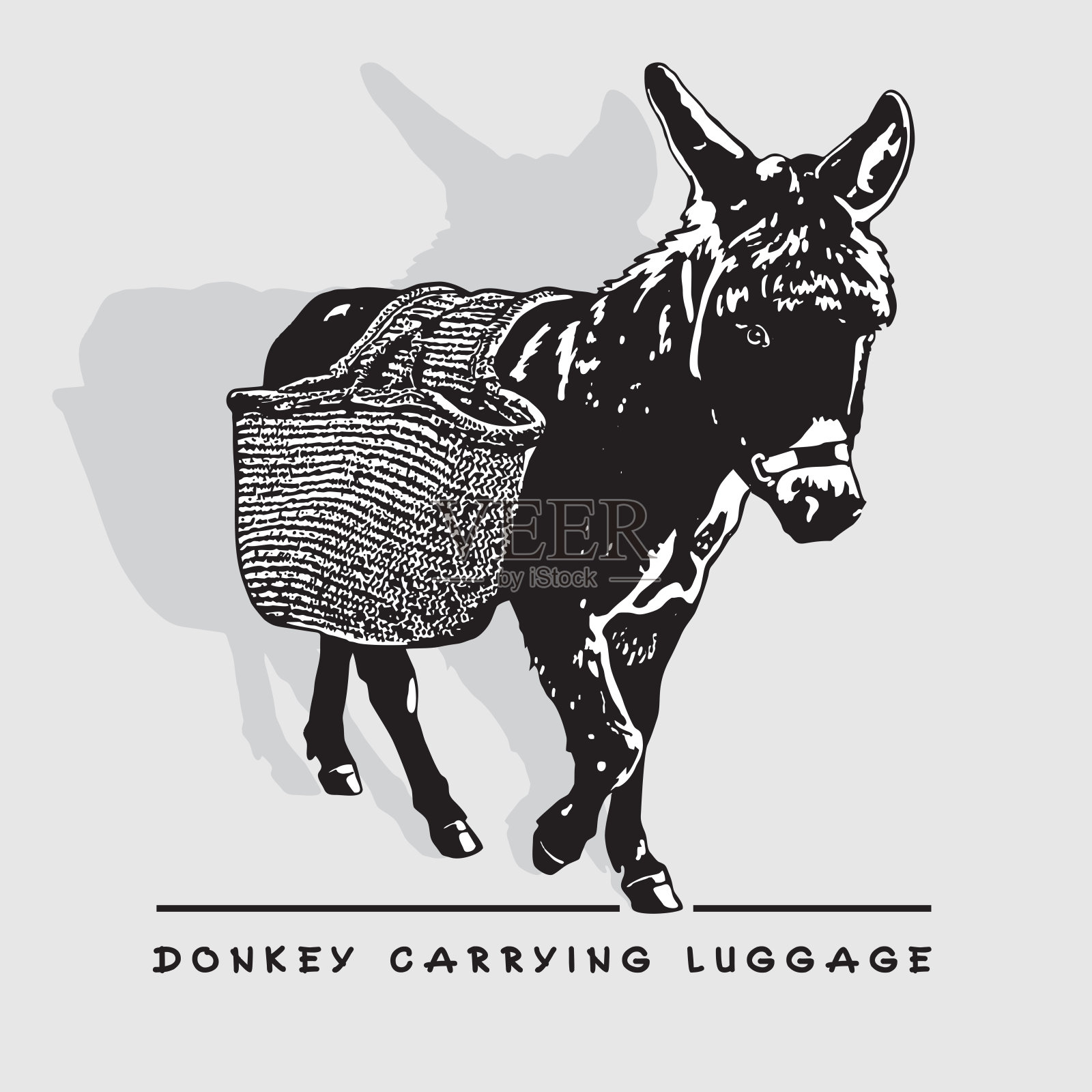 驮着行李的驴子——在前面。插画图片素材