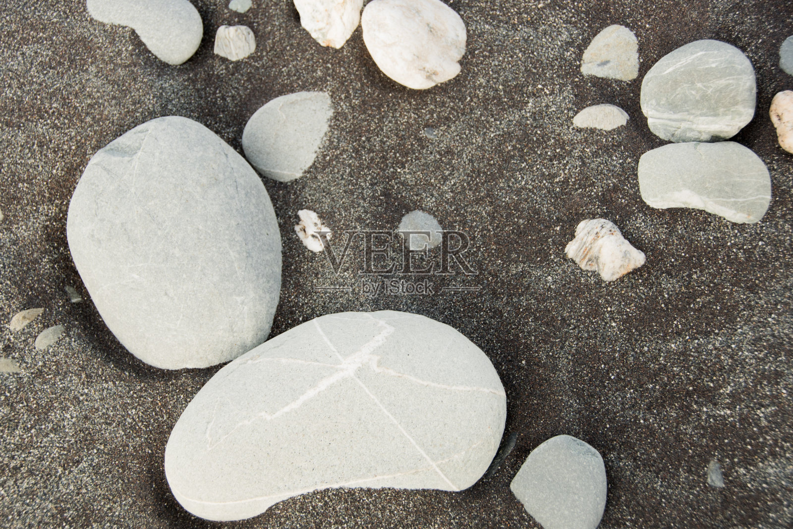 浮木和岩石沿海滩照片摄影图片