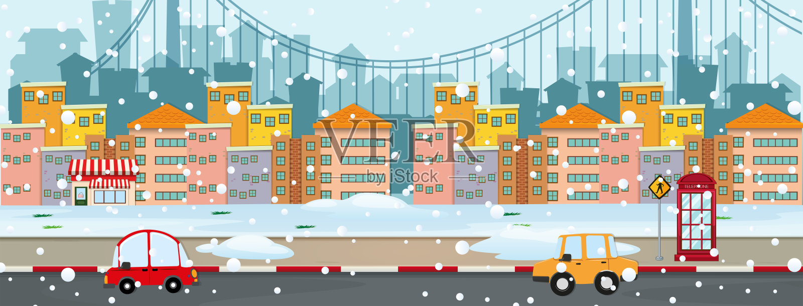 背景场景与雪在城市插画图片素材