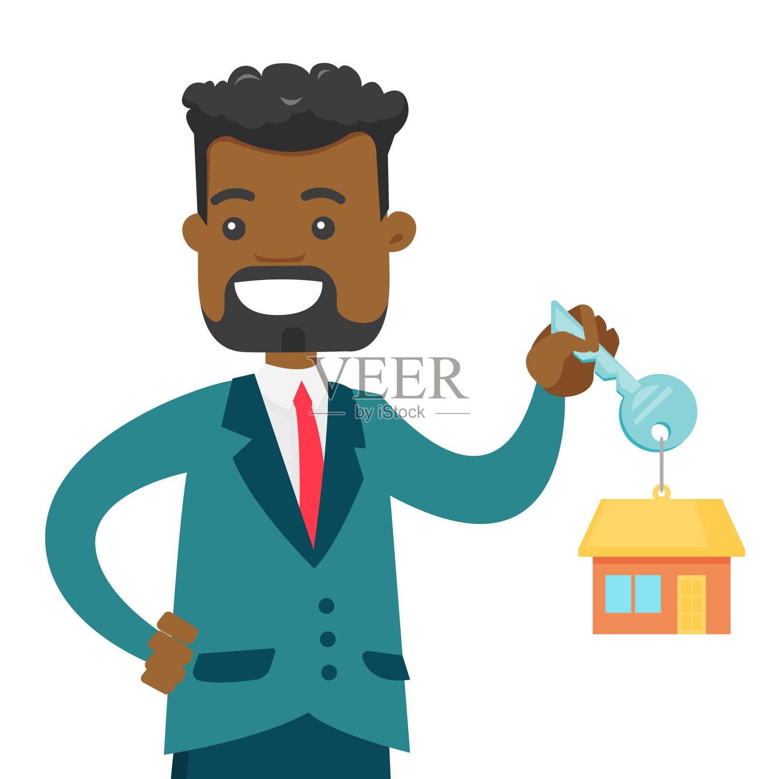 年轻的非洲主人拿着他新房子的钥匙插画图片素材