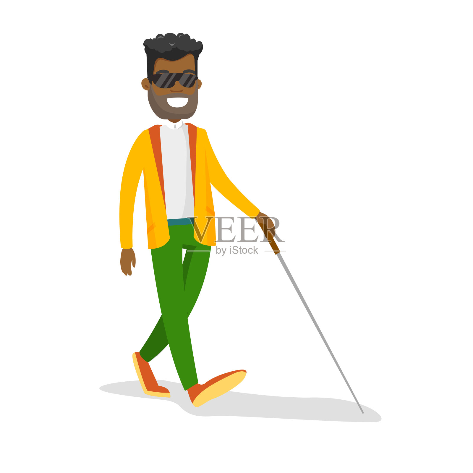 一个拿着棍子的非洲裔盲人插画图片素材