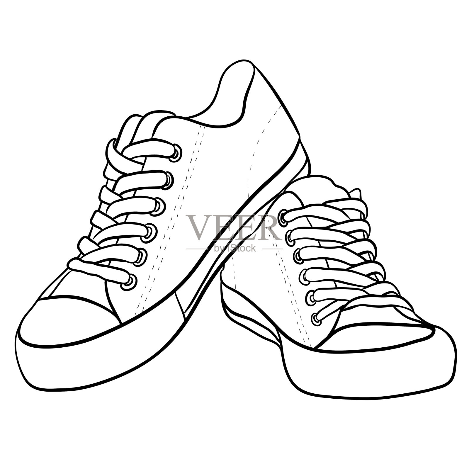 轮廓黑白插图的运动鞋。插画图片素材