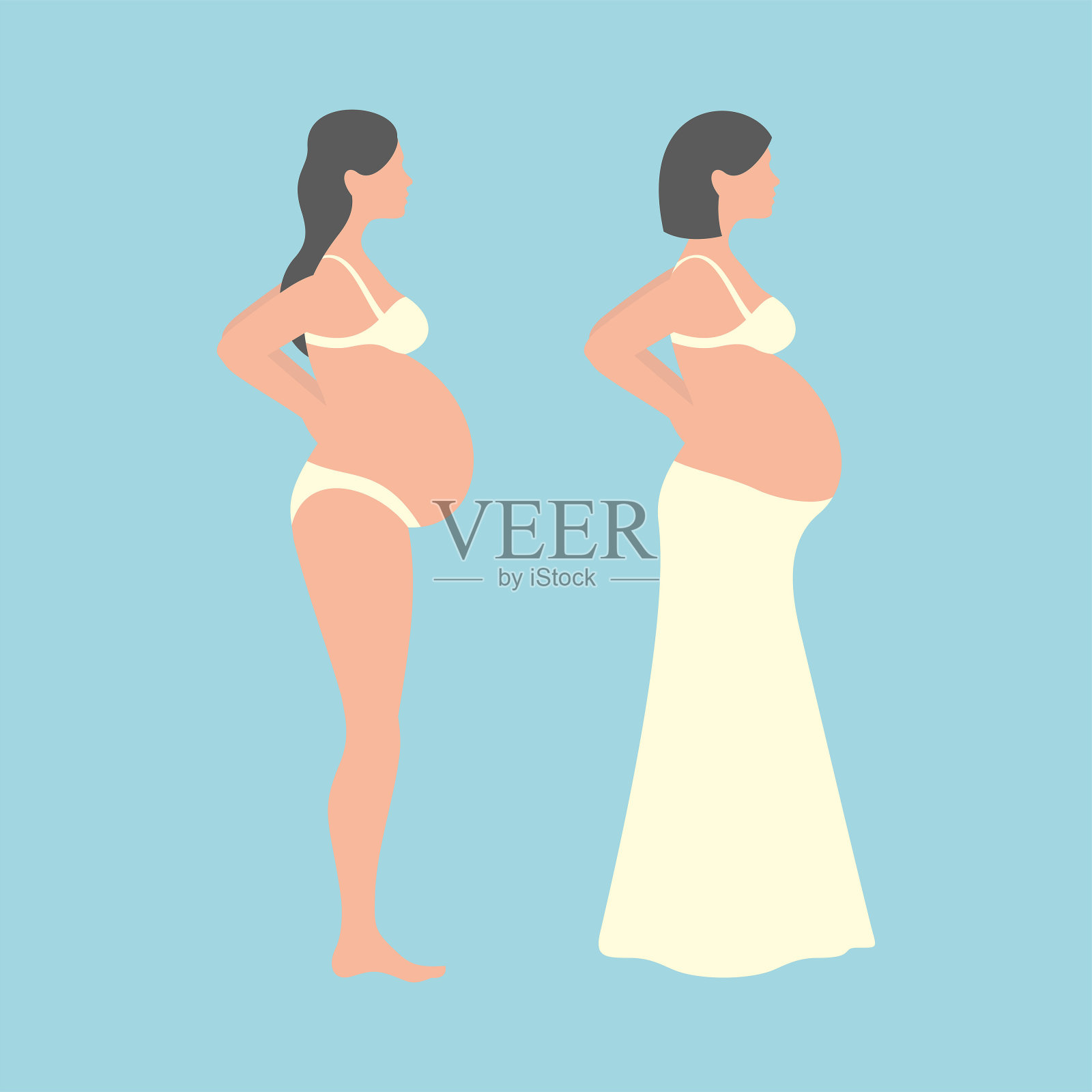 怀孕的女人。矢量设计插画图片素材