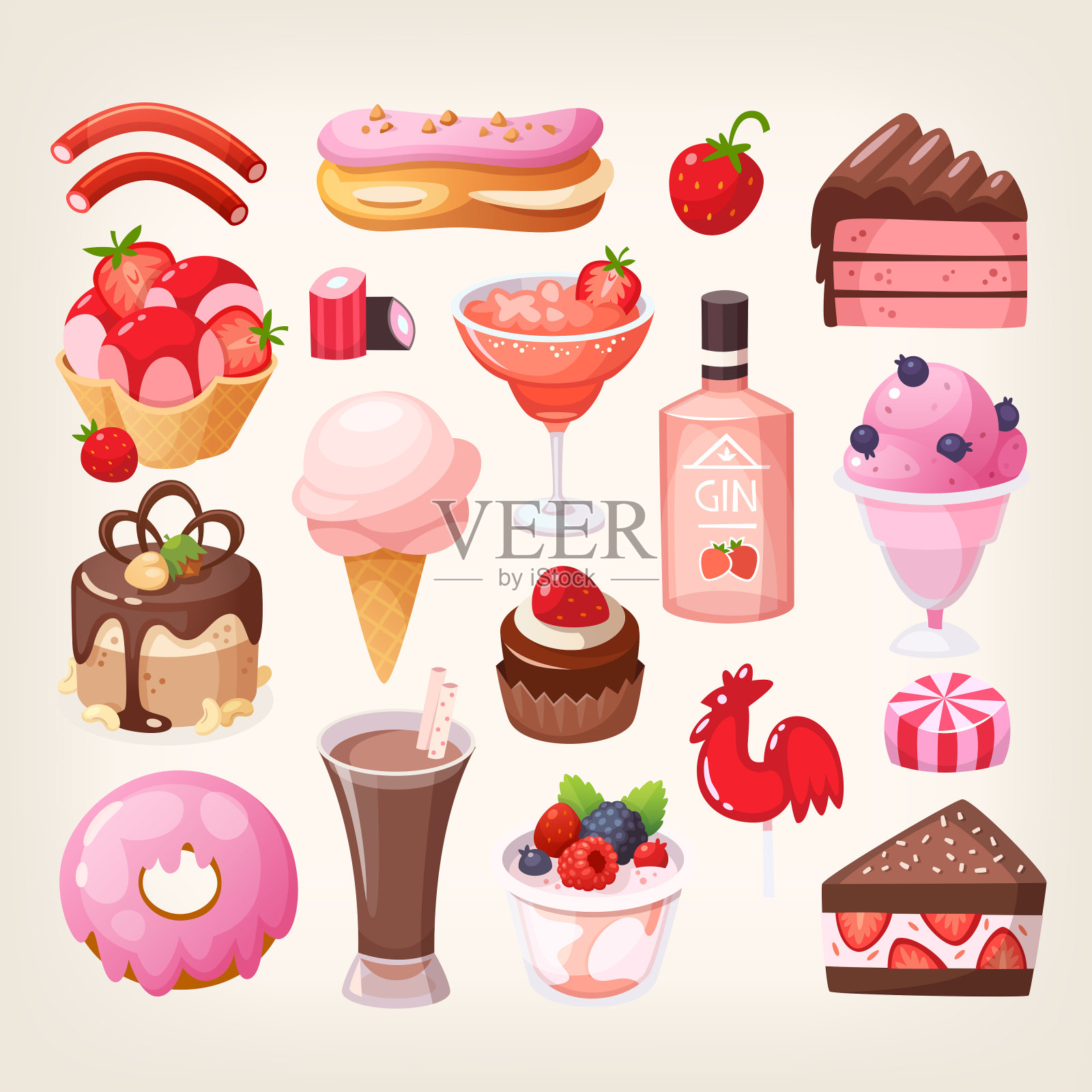 美味的甜点，水果和巧克力插画图片素材