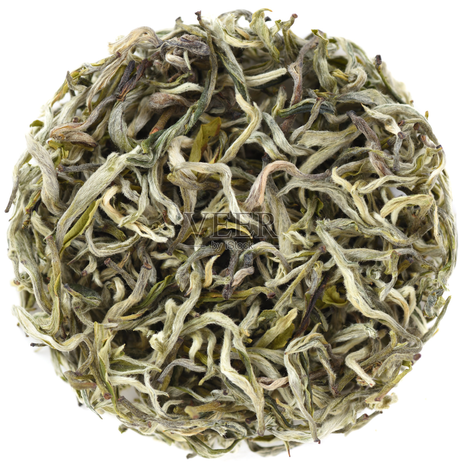 云南毛尖纯芽绿茶，呈圆形照片摄影图片