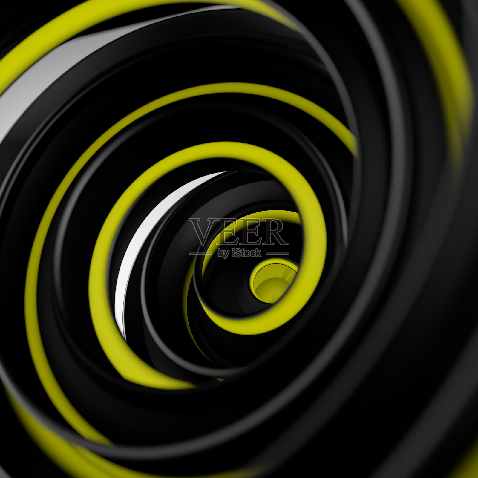 黑色和黄色扭曲螺旋形状抽象三维渲染与自由度照片摄影图片