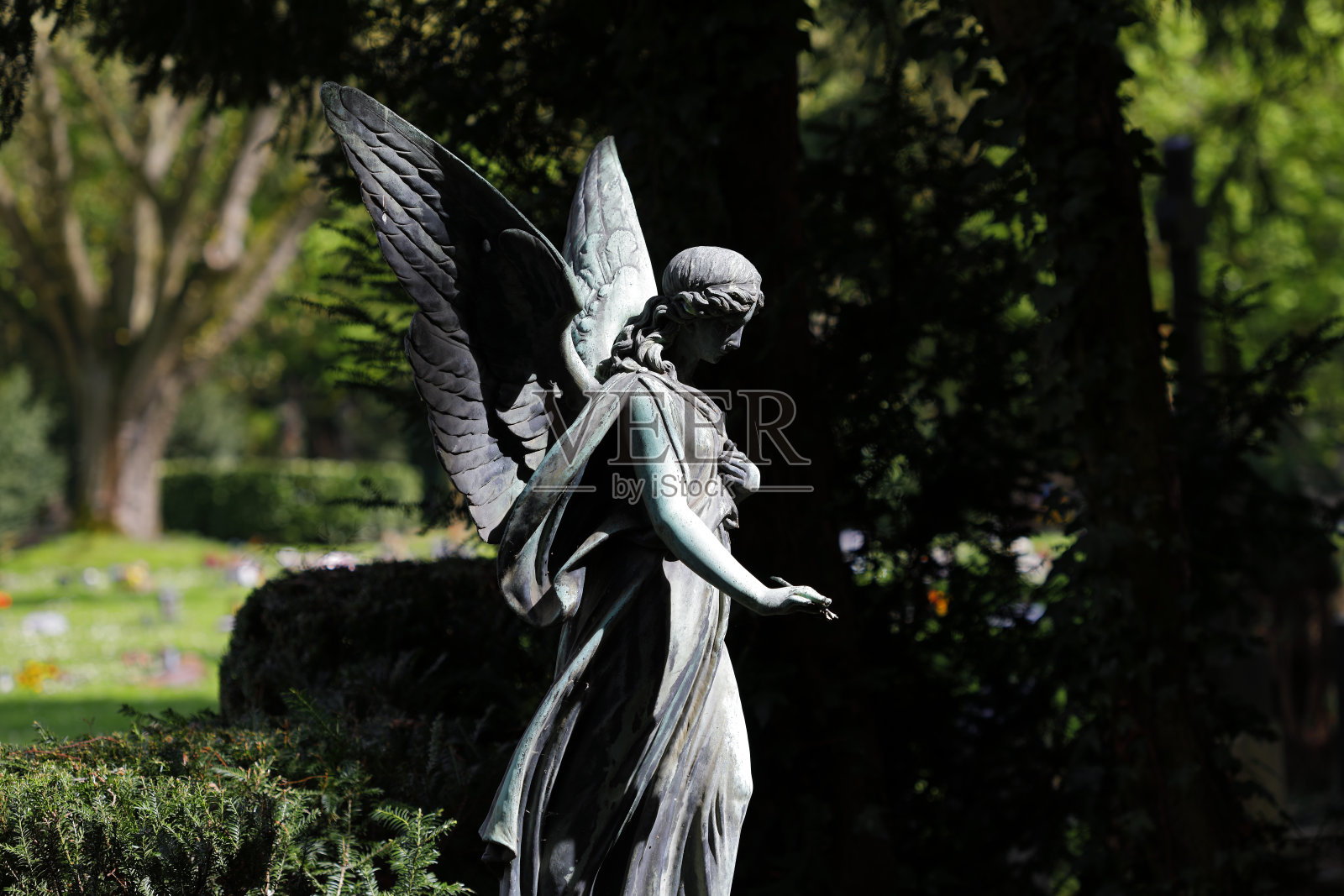 古龙美拉顿墓地的古董天使雕像照片摄影图片