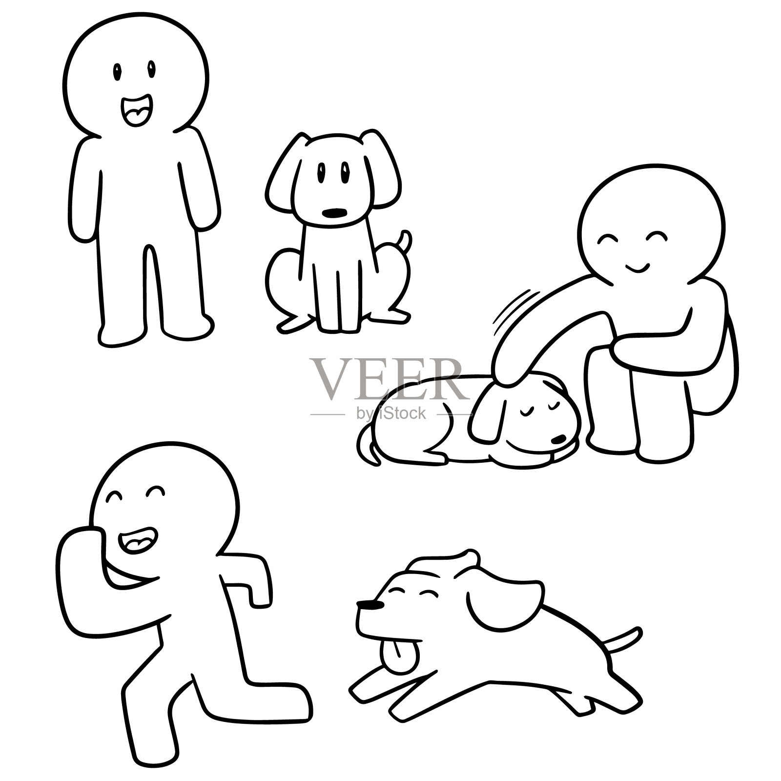 男人和狗插画图片素材