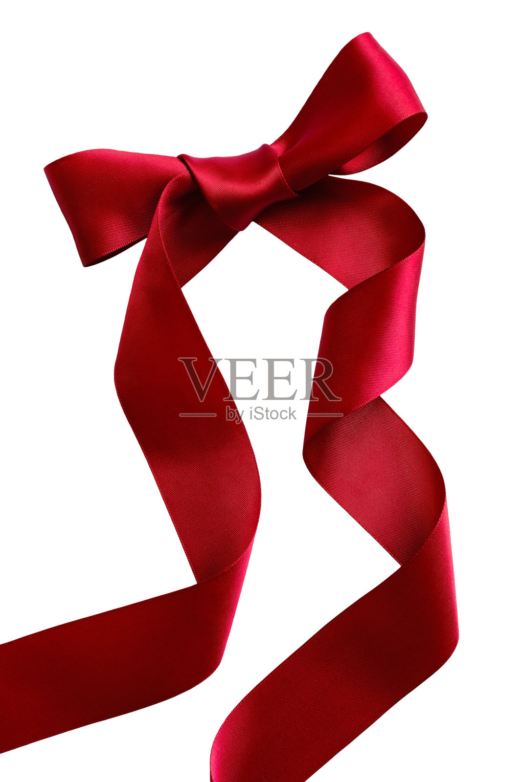 闪亮的装饰红色缎带与蝴蝶结在白色的背景，孤立。猩红色胶带，设计元素。照片摄影图片