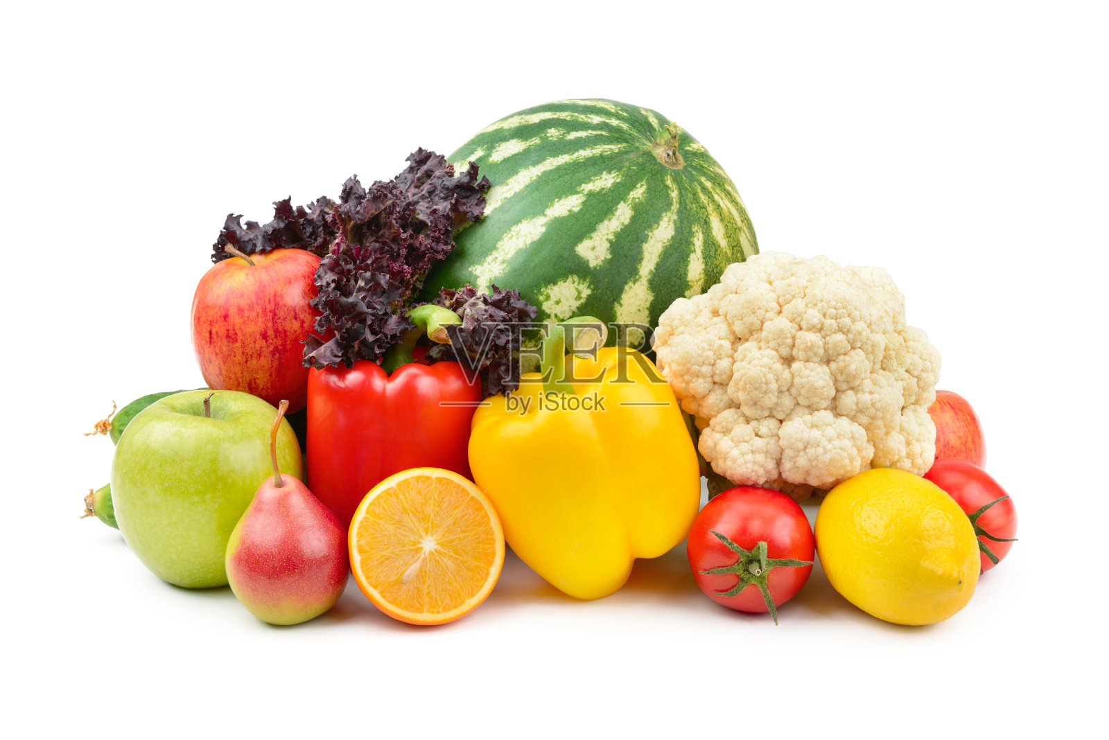 水果和蔬菜孤立在白色背景上。照片摄影图片