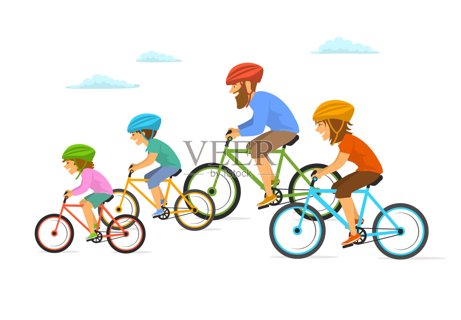 可爱欢快的卡通家庭骑自行车，一起骑自行车孤立矢量插图场景设计元素图片