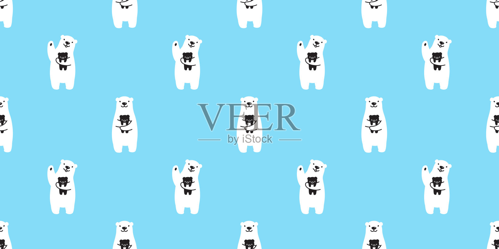 熊无缝图案北极熊熊猫矢量泰迪孤立的背景重复墙纸蓝色插画图片素材