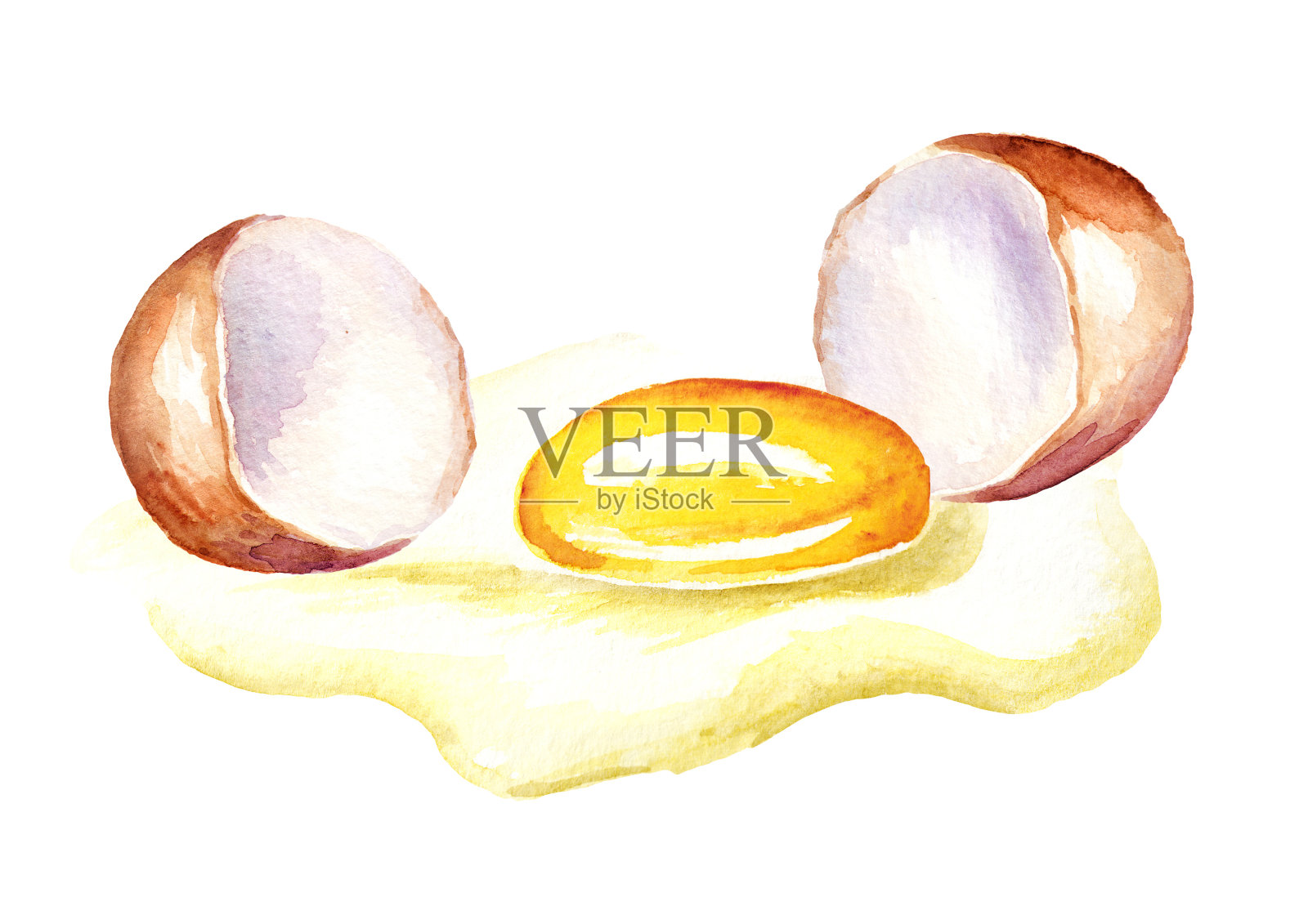 破碎的鸡蛋。水彩手绘插图孤立的白色背景插画图片素材