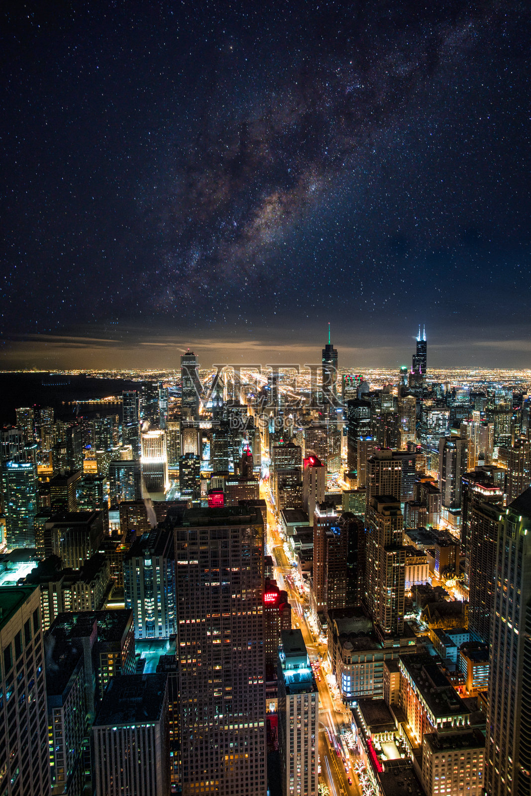 芝加哥天际线和星星照片摄影图片