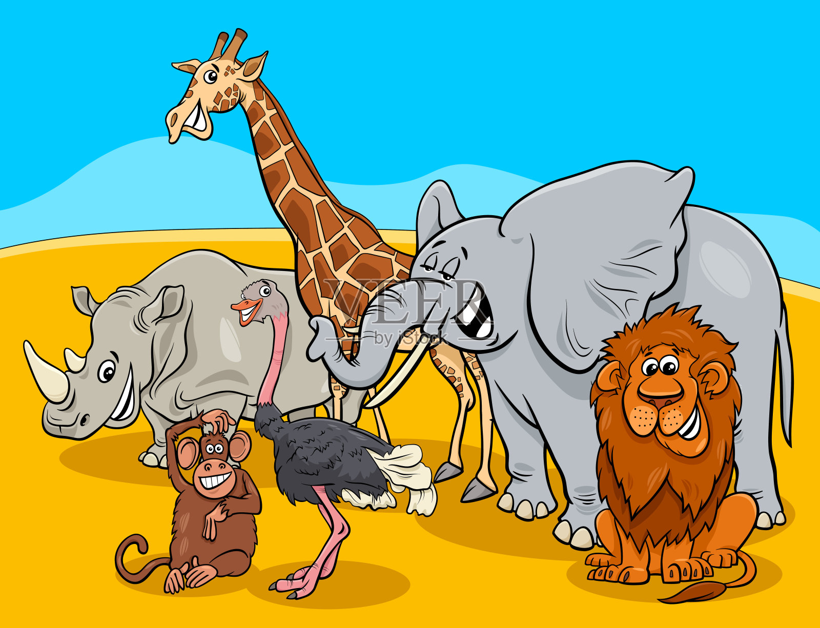 卡通狩猎动物角色组插画图片素材