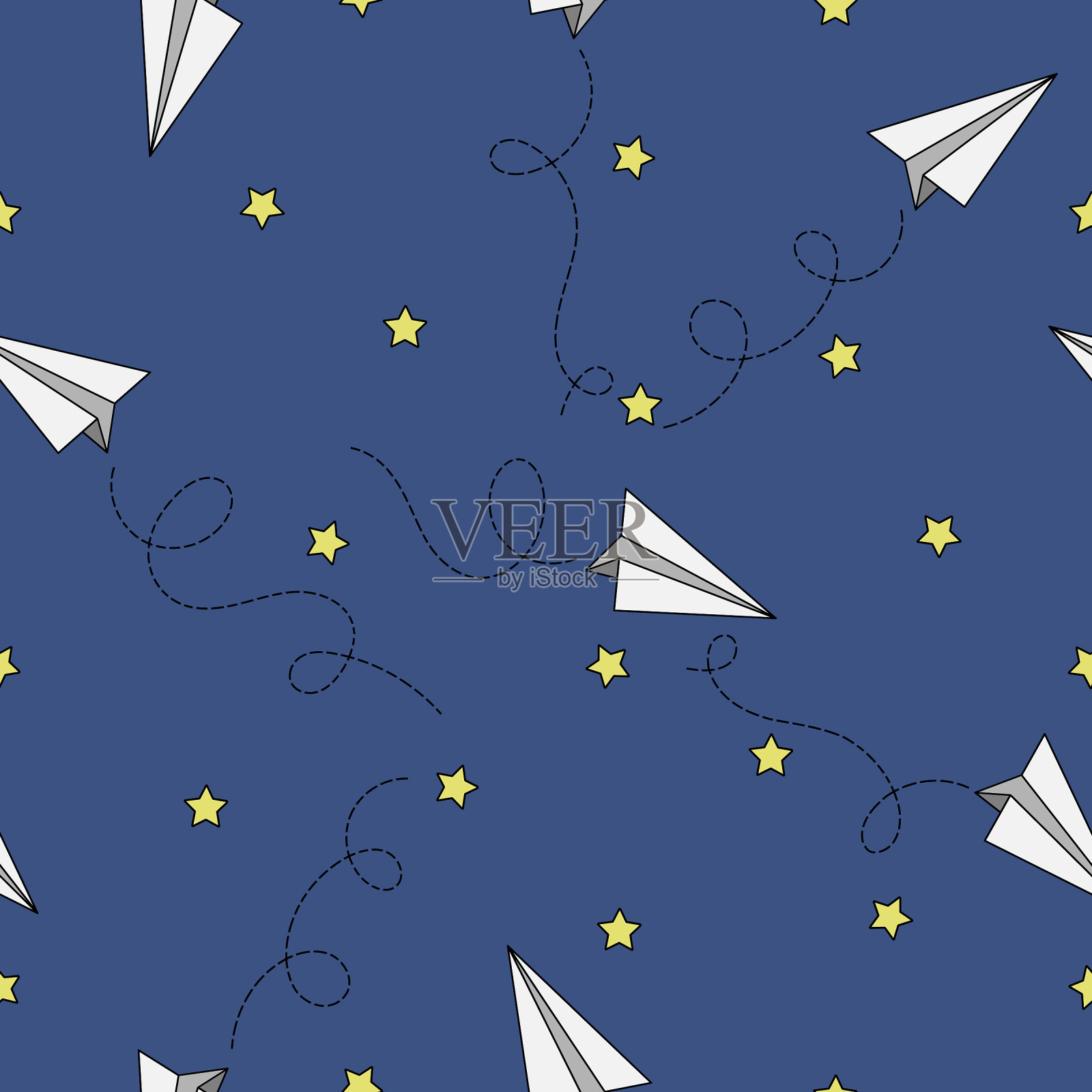 纸飞机和星星无缝模式插画图片素材