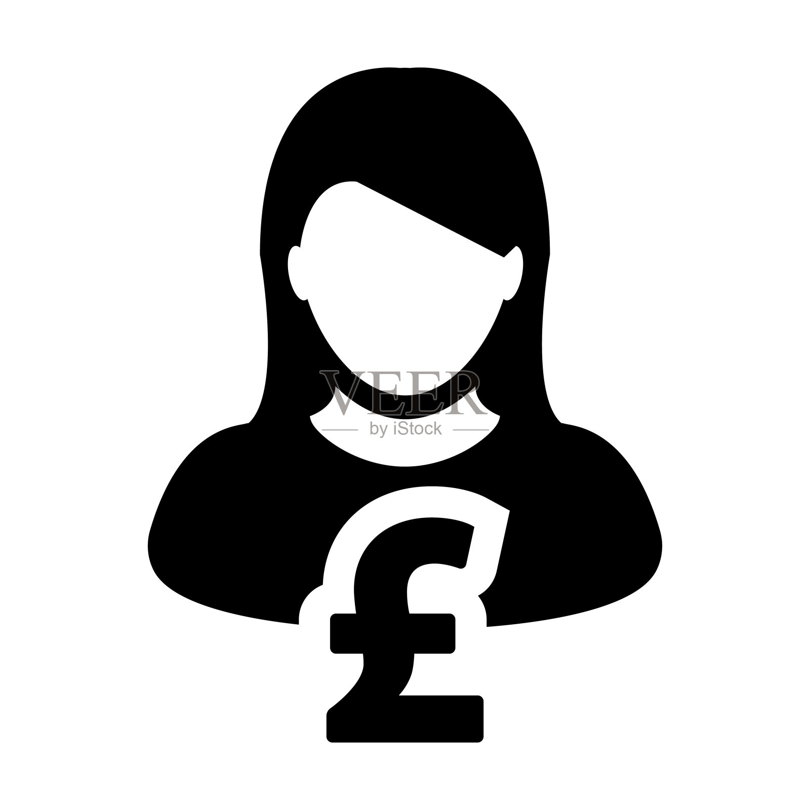 英镑符号符号图标向量货币与女性的人Avatar的商业和金融在平面颜色象形文字插图设计元素图片