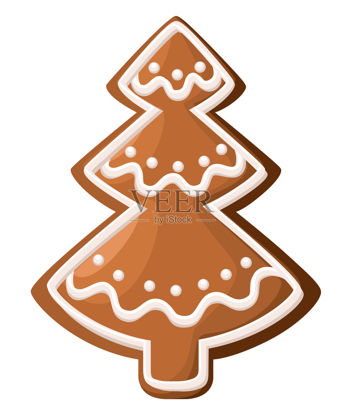 圣诞姜饼。圣诞树饼干。装饰的白色糖衣。孤立在白色背景上。假日矢量插图。设计元素图片