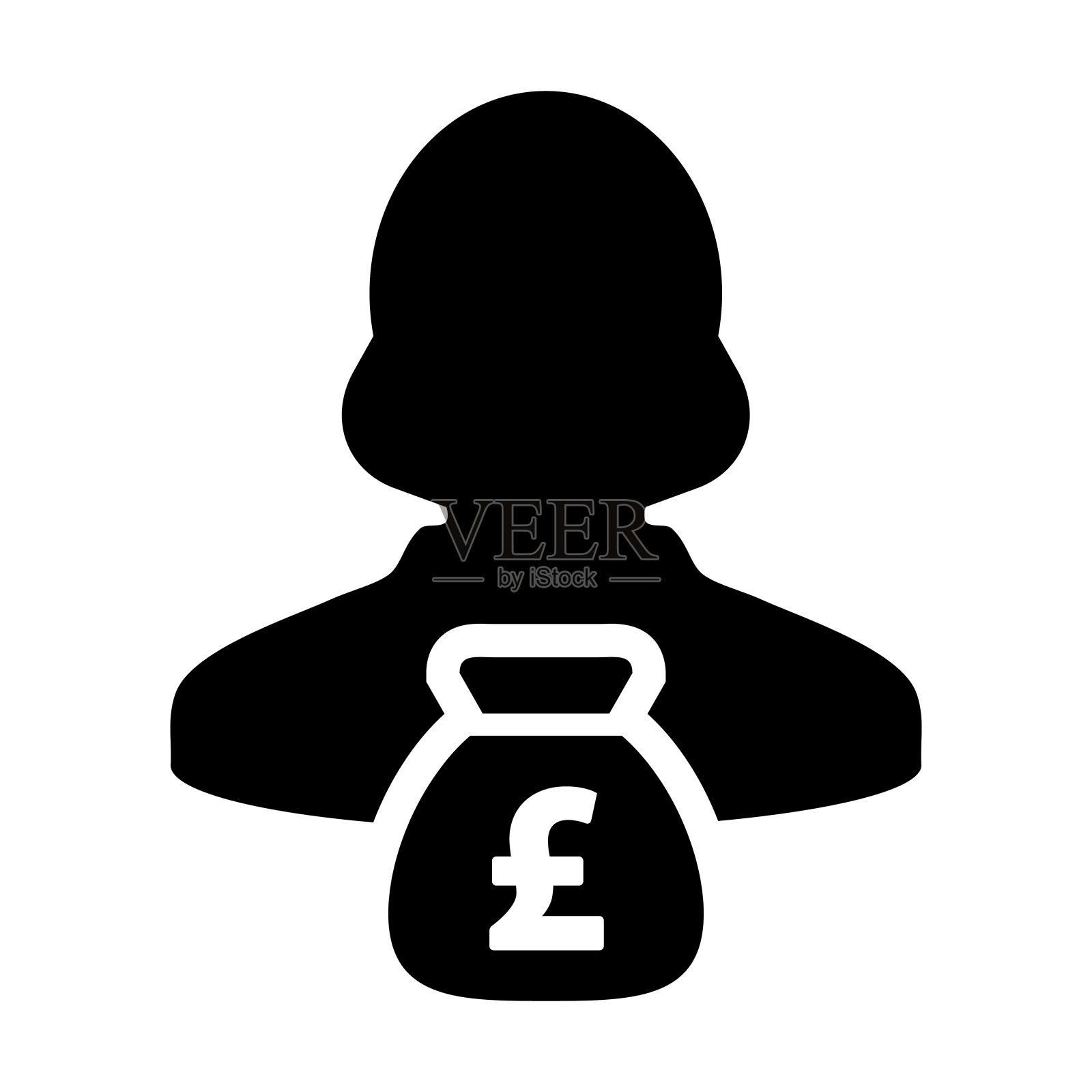 英镑符号符号图标向量货币钱袋与女性的人头像为商业金融和银行在字形象形图设计元素图片