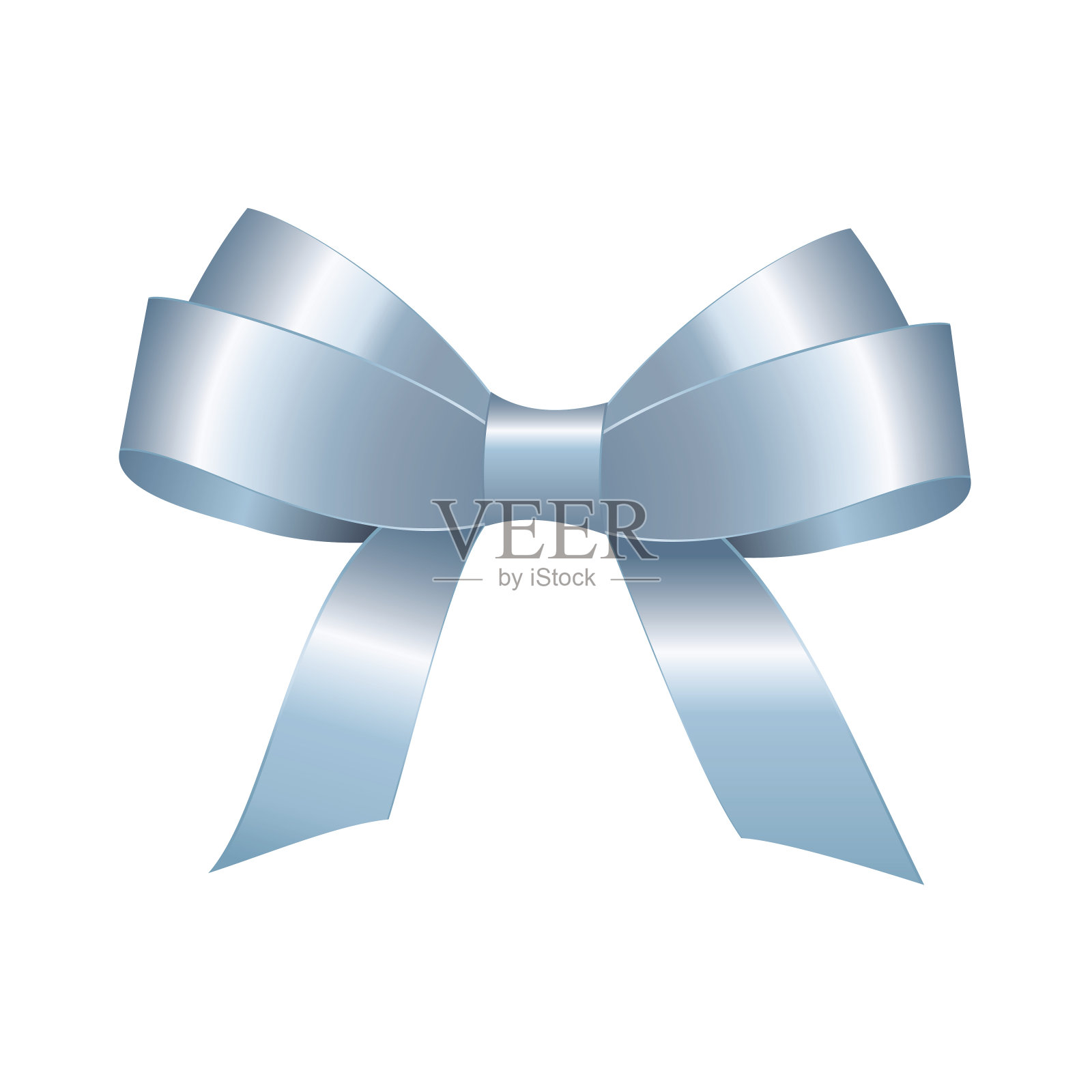 矢量闪亮的蓝色缎子礼物弓靠近孤立的白色背景设计元素图片