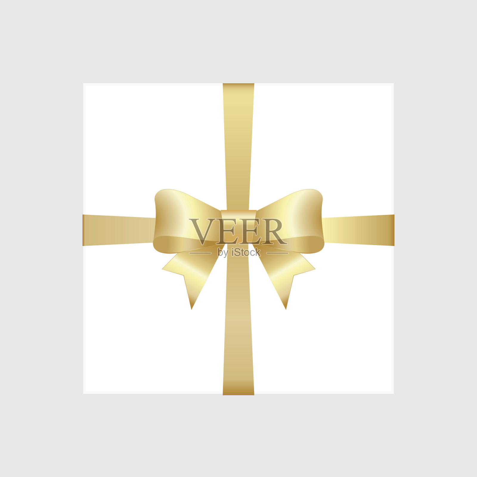 矢量白色方形礼盒与闪亮的金色缎子弓设计元素图片