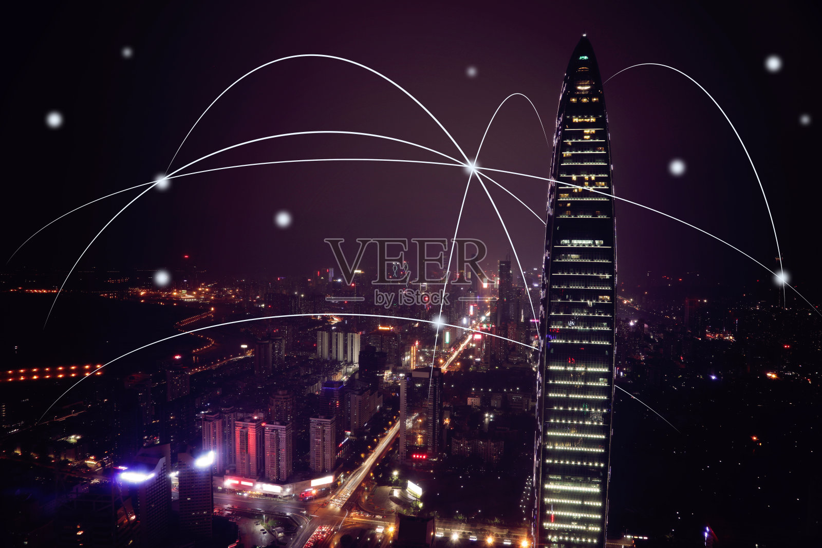 计算机网络连接现代城市和未来的互联网技术照片摄影图片