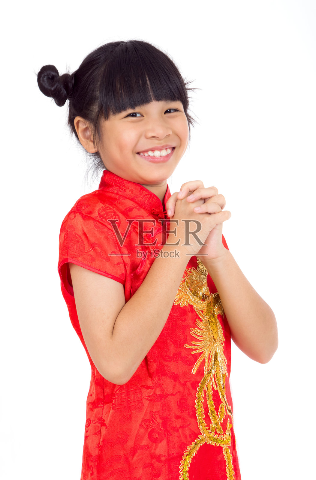 微笑的亚洲女孩祝你春节快乐照片摄影图片
